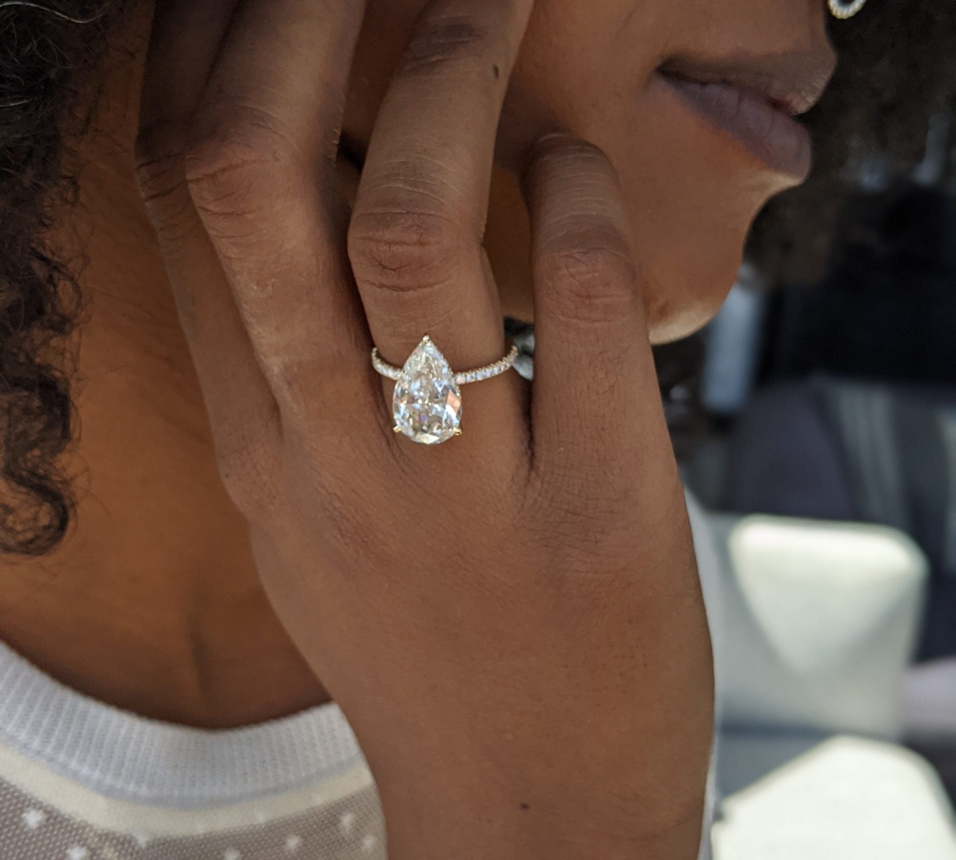 Pear Cut Pave Lab Grown Diamond Engagement Ring