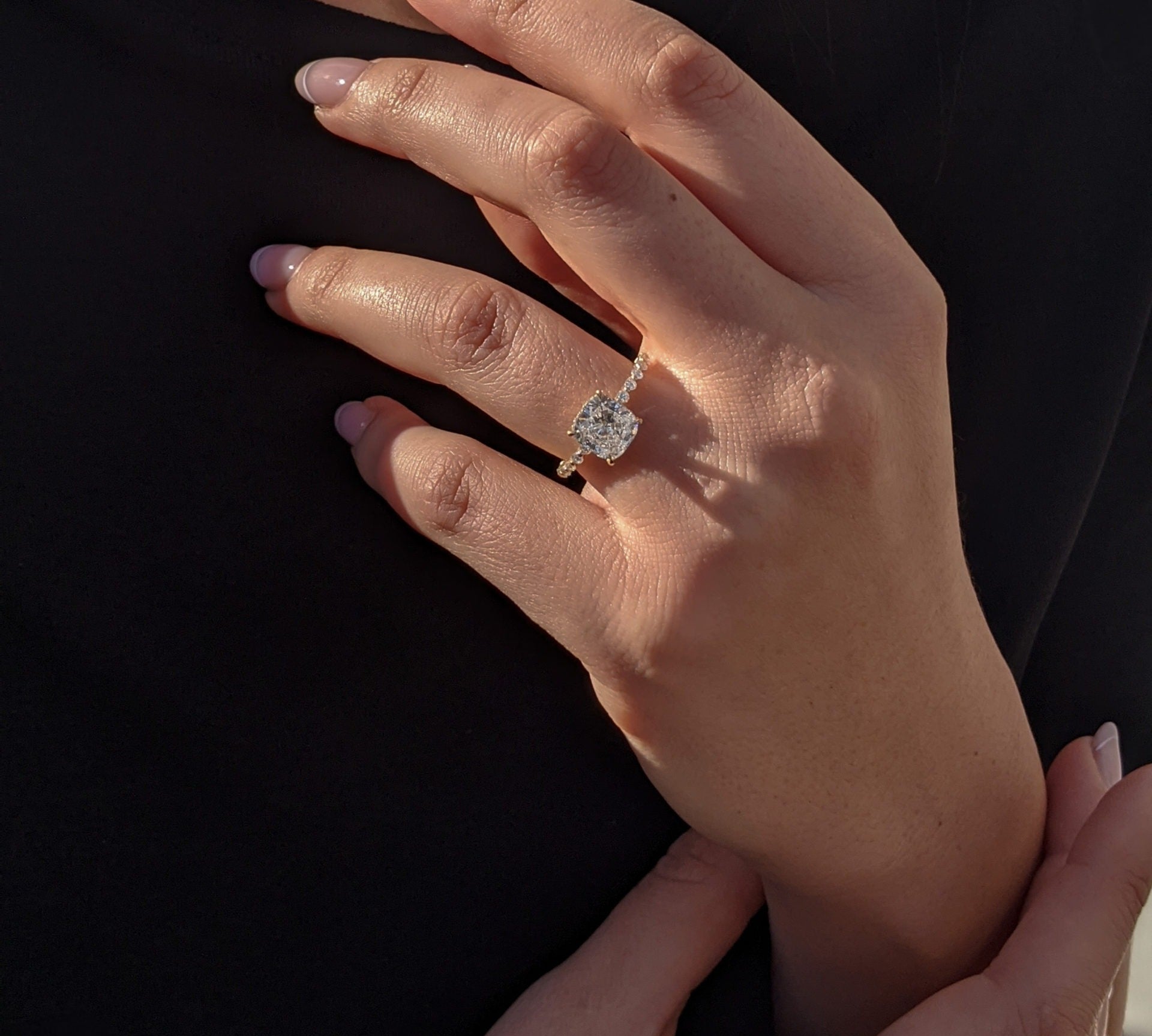 Cushion Pave Lab Grown Diamond Engagement Ring