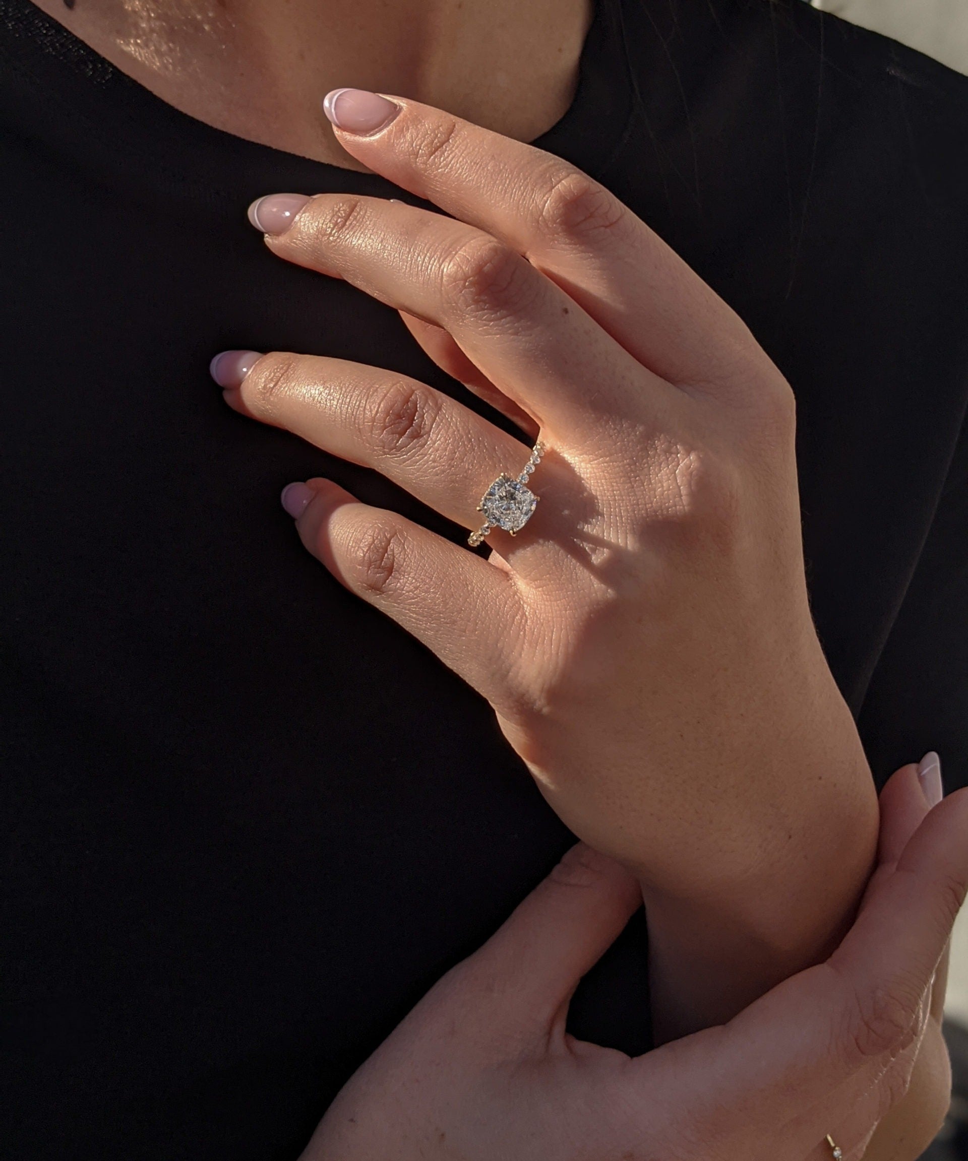 Cushion Pave Lab Grown Diamond Engagement Ring