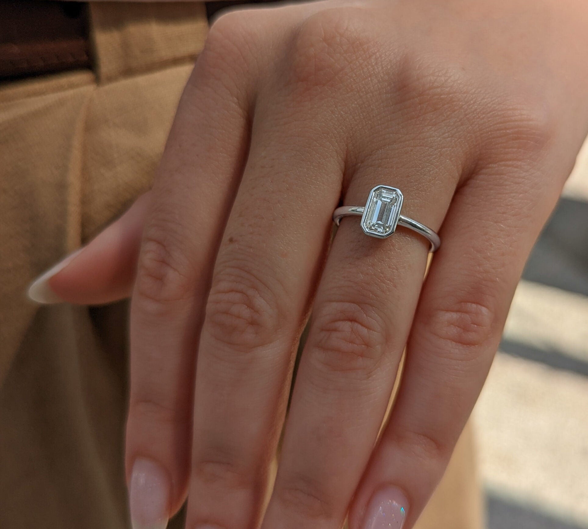 Emerald Bezel Solitaire Lab Grown Diamond Engagement Ring