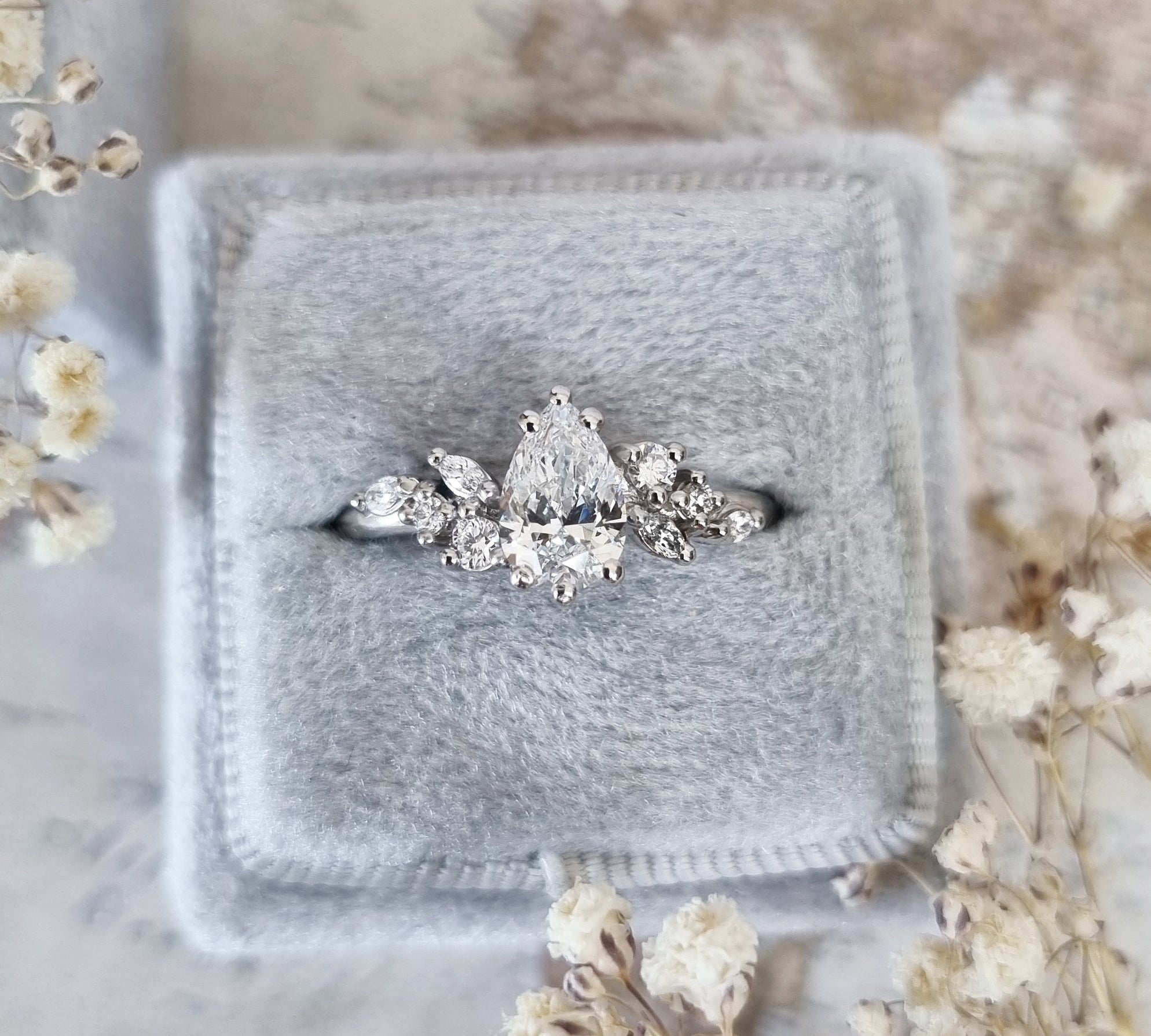Pear Cluster Lab Grown Diamond Engagement Ring