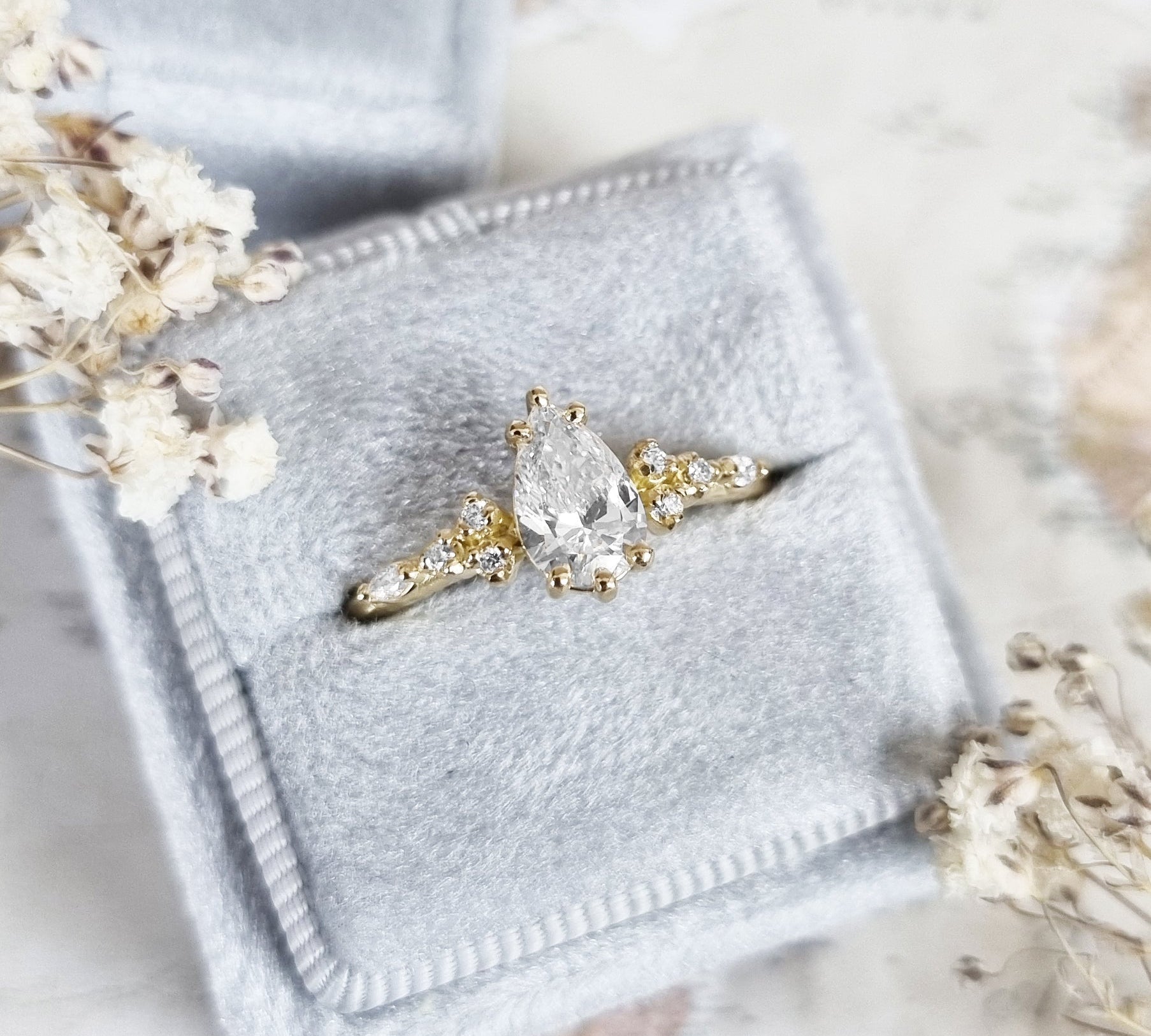 Pear Cluster Lab Grown Diamond Engagement Ring