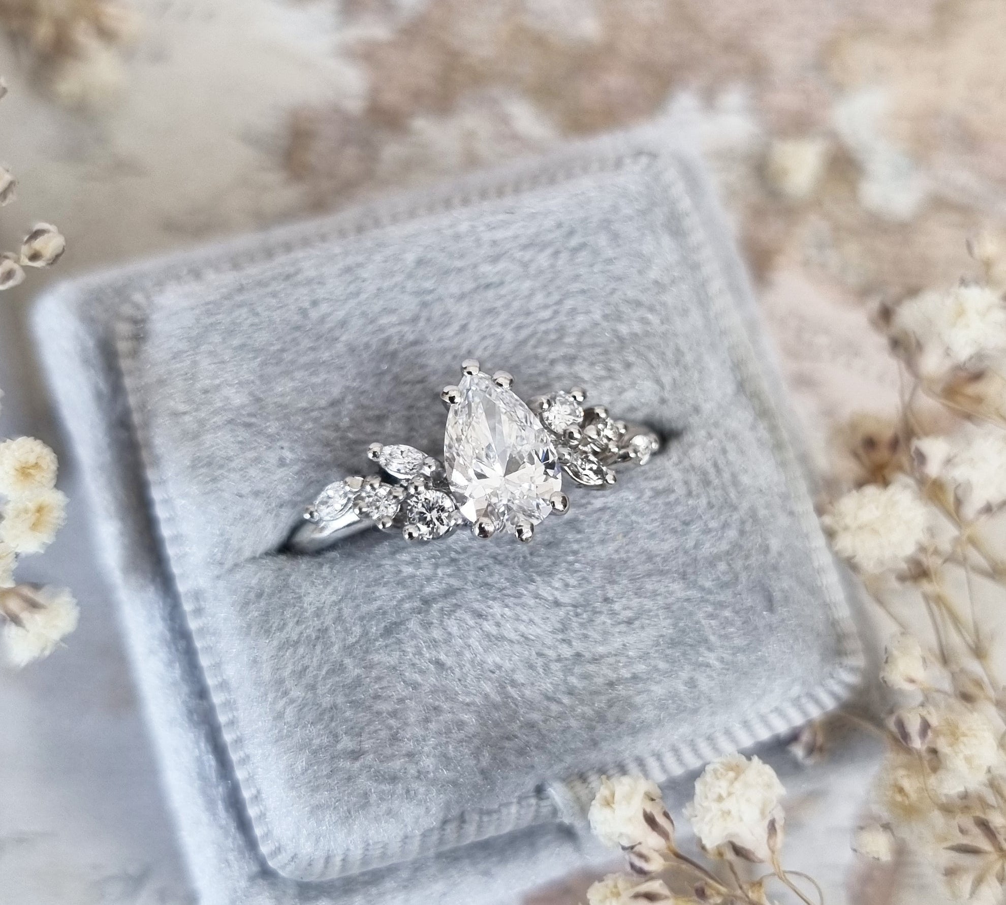 Pear Cluster Lab Grown Diamond Engagement Ring