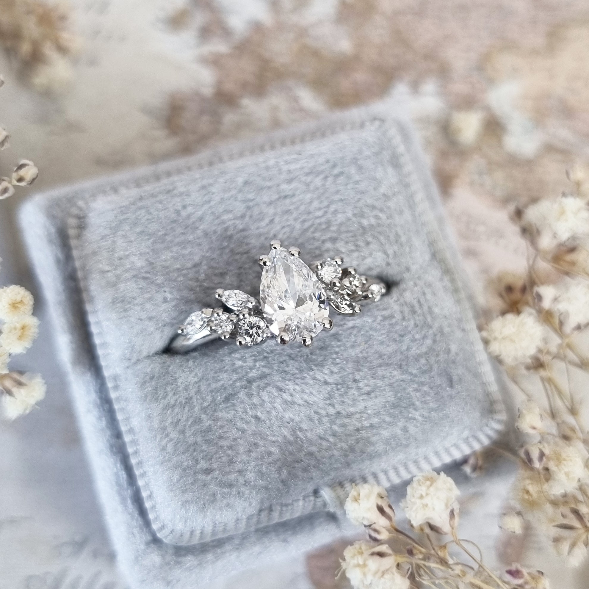 Pear Cluster Lab Grown Diamond Engagement Ring