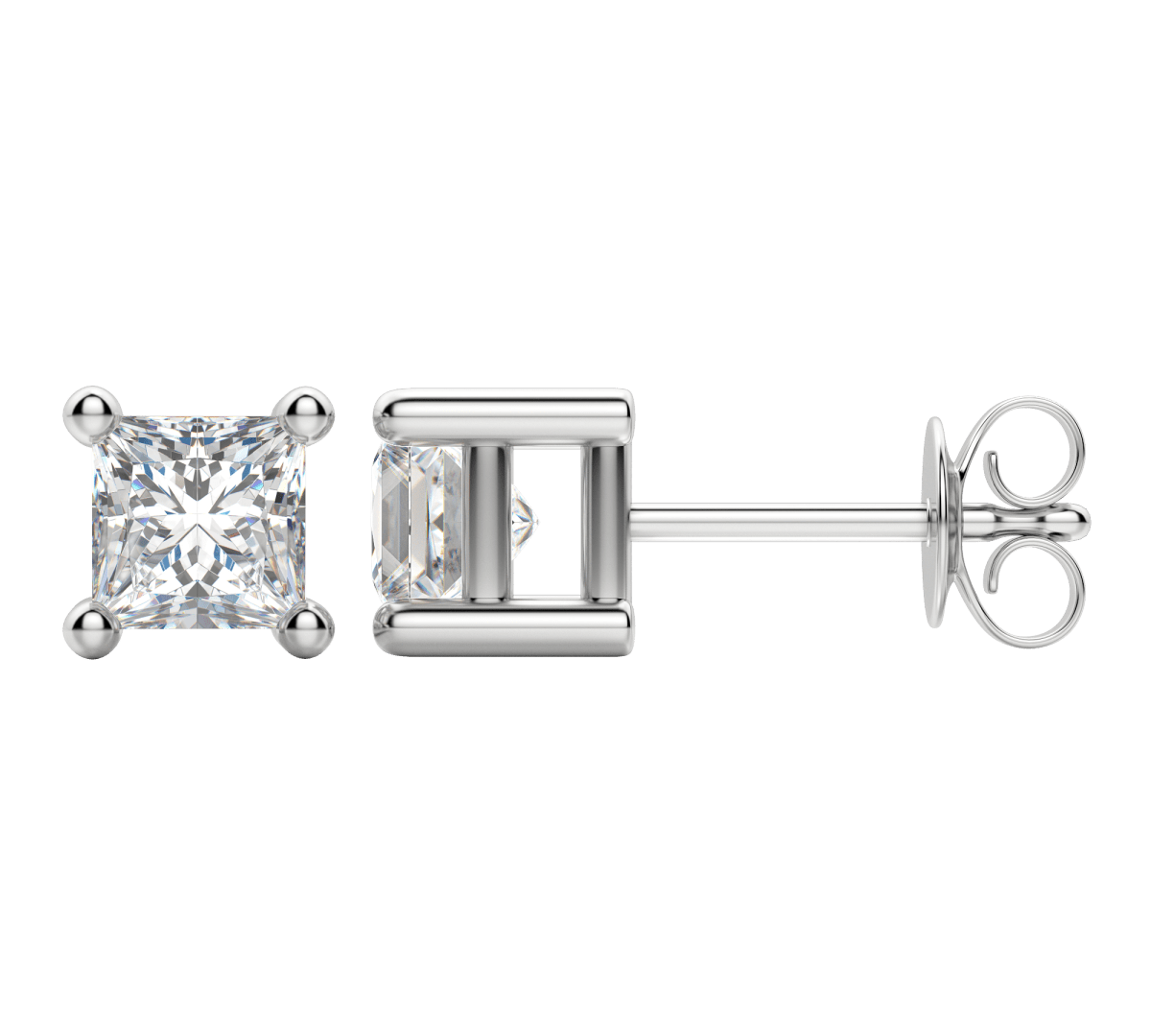0.50 CT-2.0 CT Princess Solitaire Lab Grown Diamond Earrings