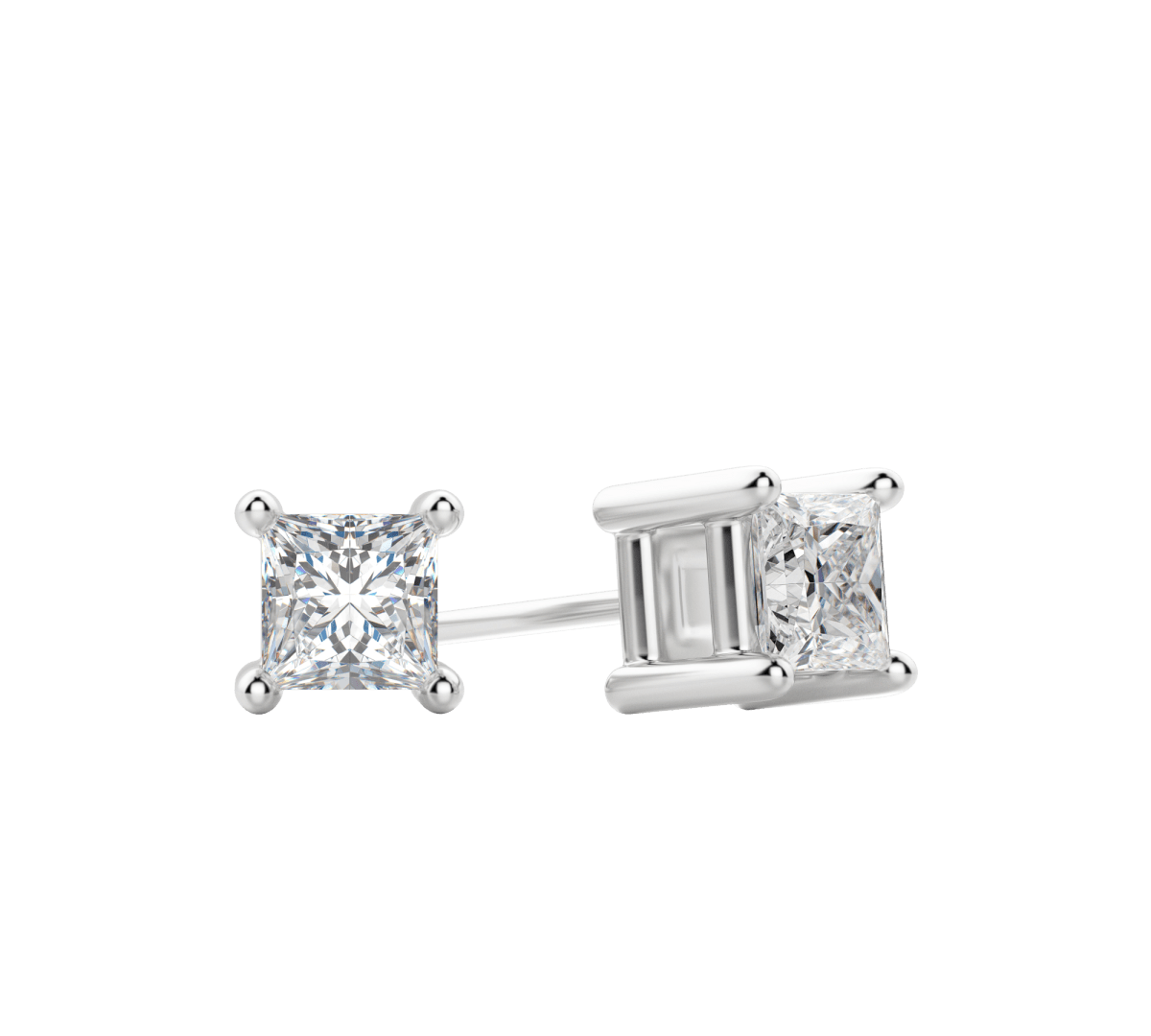 0.50 CT-2.0 CT Princess Solitaire Lab Grown Diamond Earrings