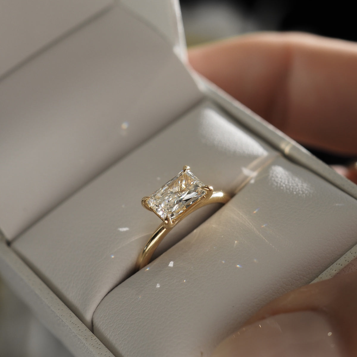 1.5 CT East West Radiant Solitaire Moissanite Engagement Ring