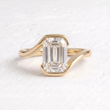 3.0 CT Emerald Shaped Lab Grown Diamond Bypass Style Engagement Ring