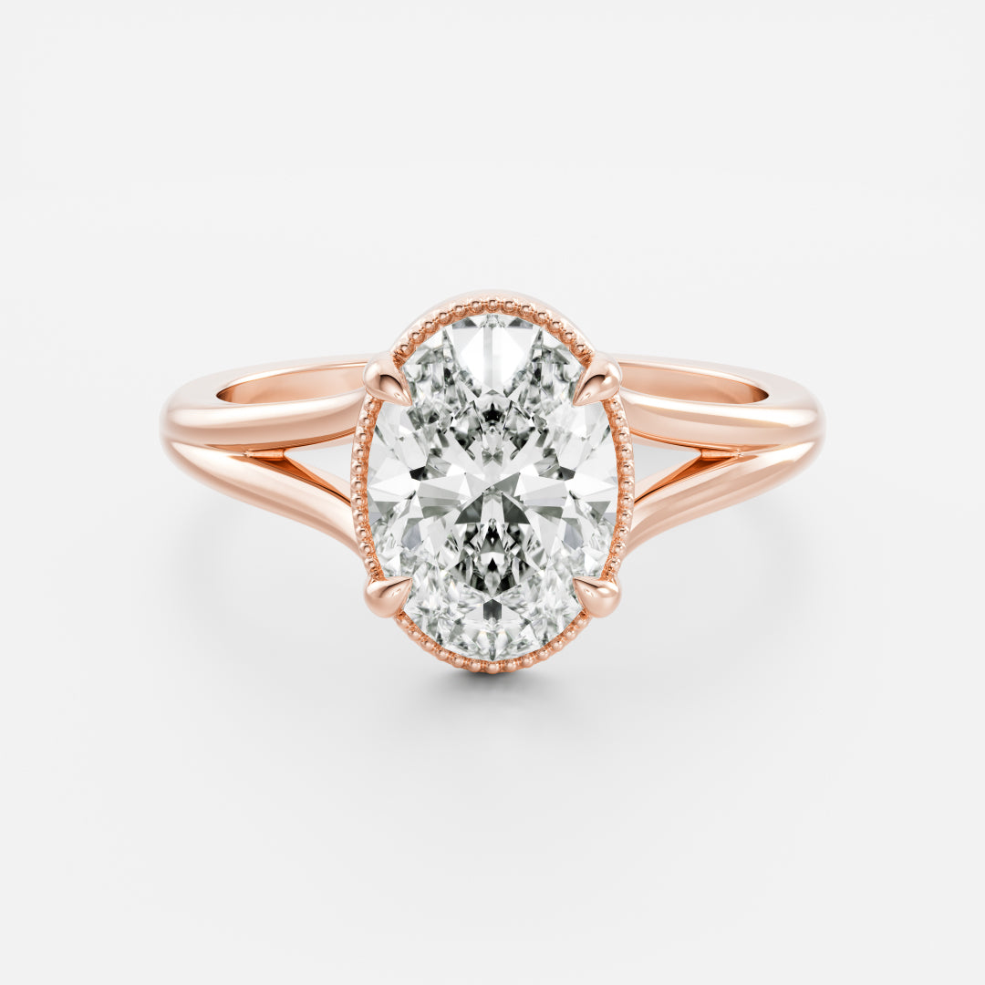 2.5 CT Oval Pronged Bezel Split Shank Lab Grown Diamond Engagement Ring