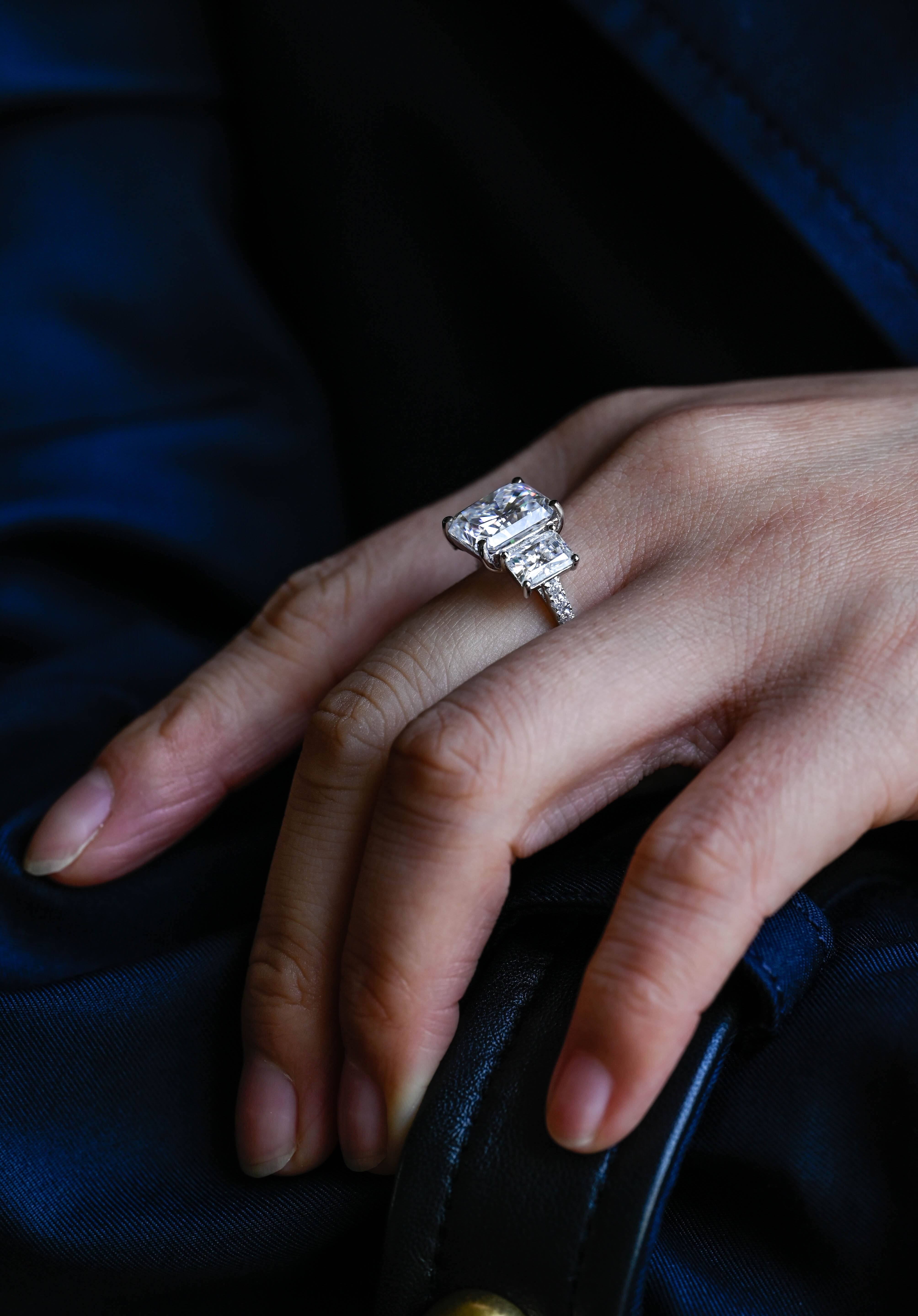 2 CT Emerald Pave Moissanite Engagement Ring