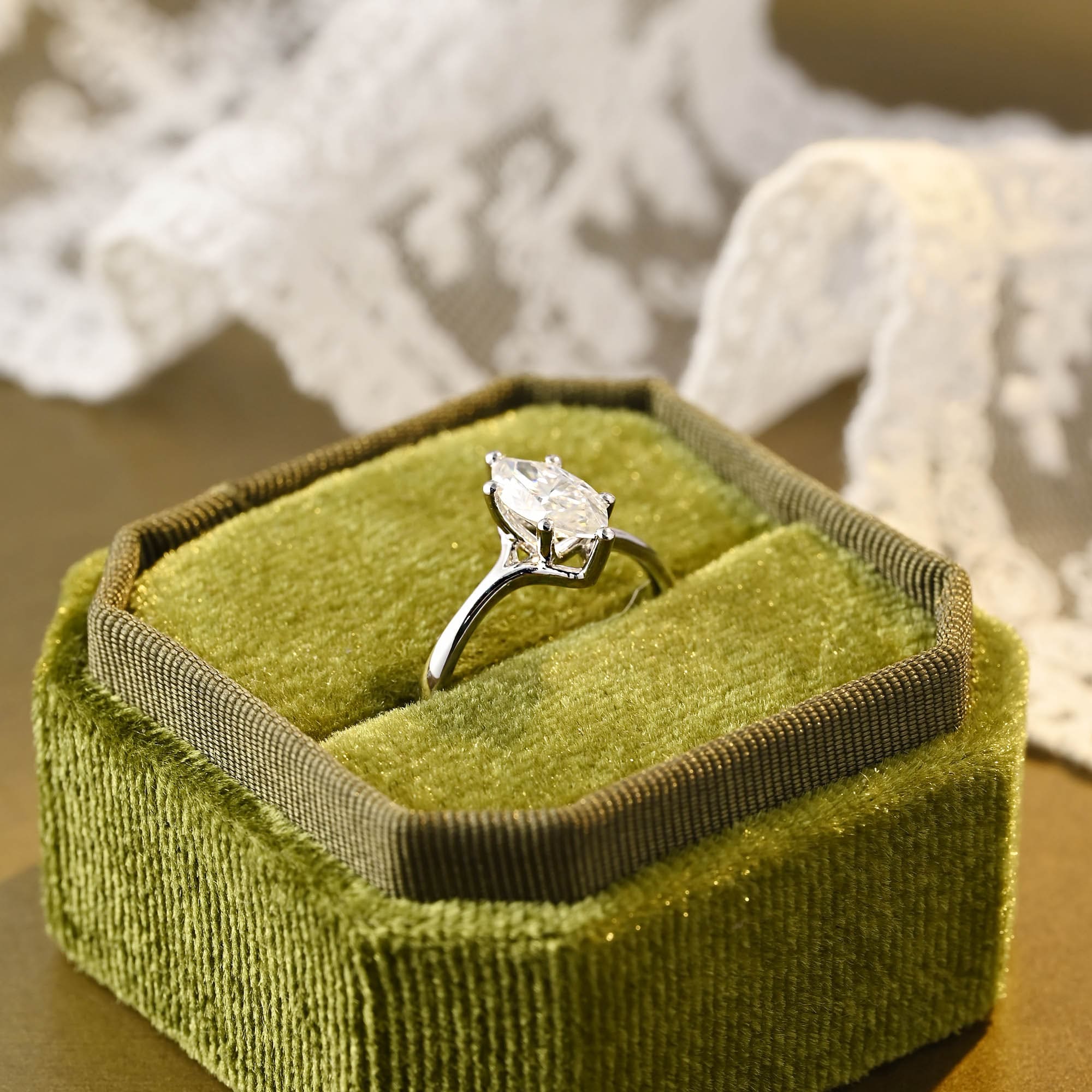 2 CT Emerald Pave Moissanite Engagement Ring