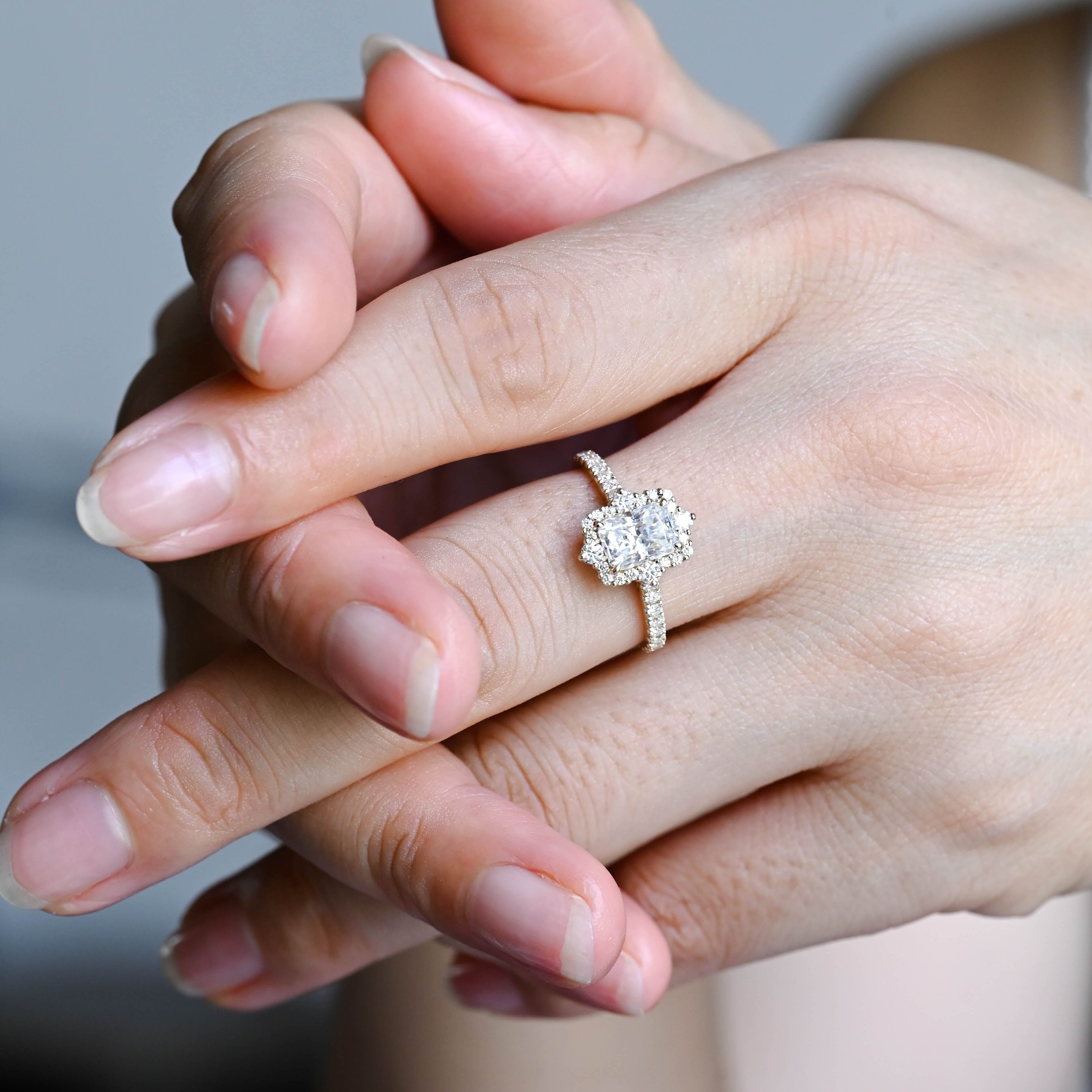 2 CT Emerald Pave Moissanite Engagement Ring