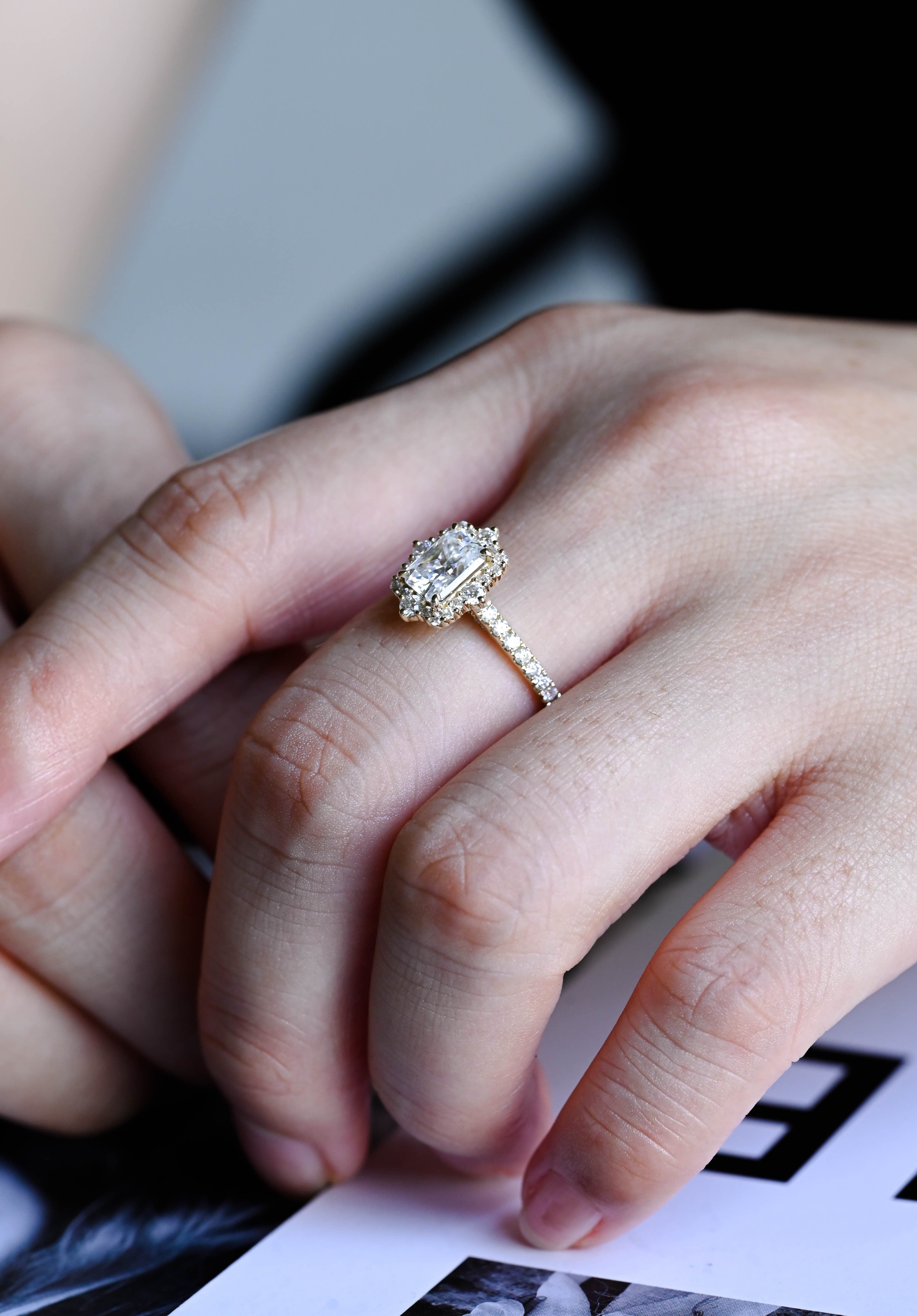 2 CT Emerald Pave Moissanite Engagement Ring