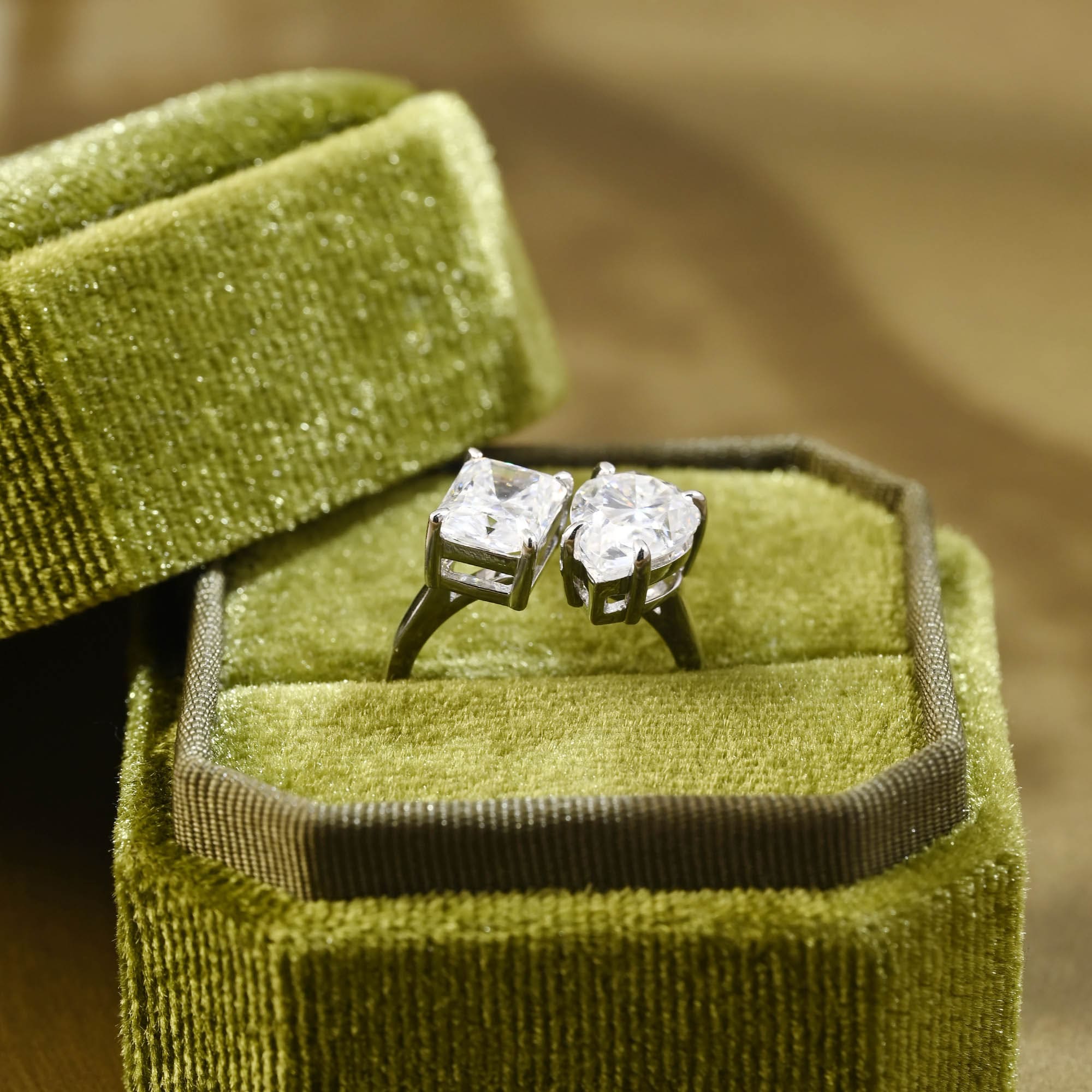 2 CT Emerald Pave Moissanite Engagement Ring