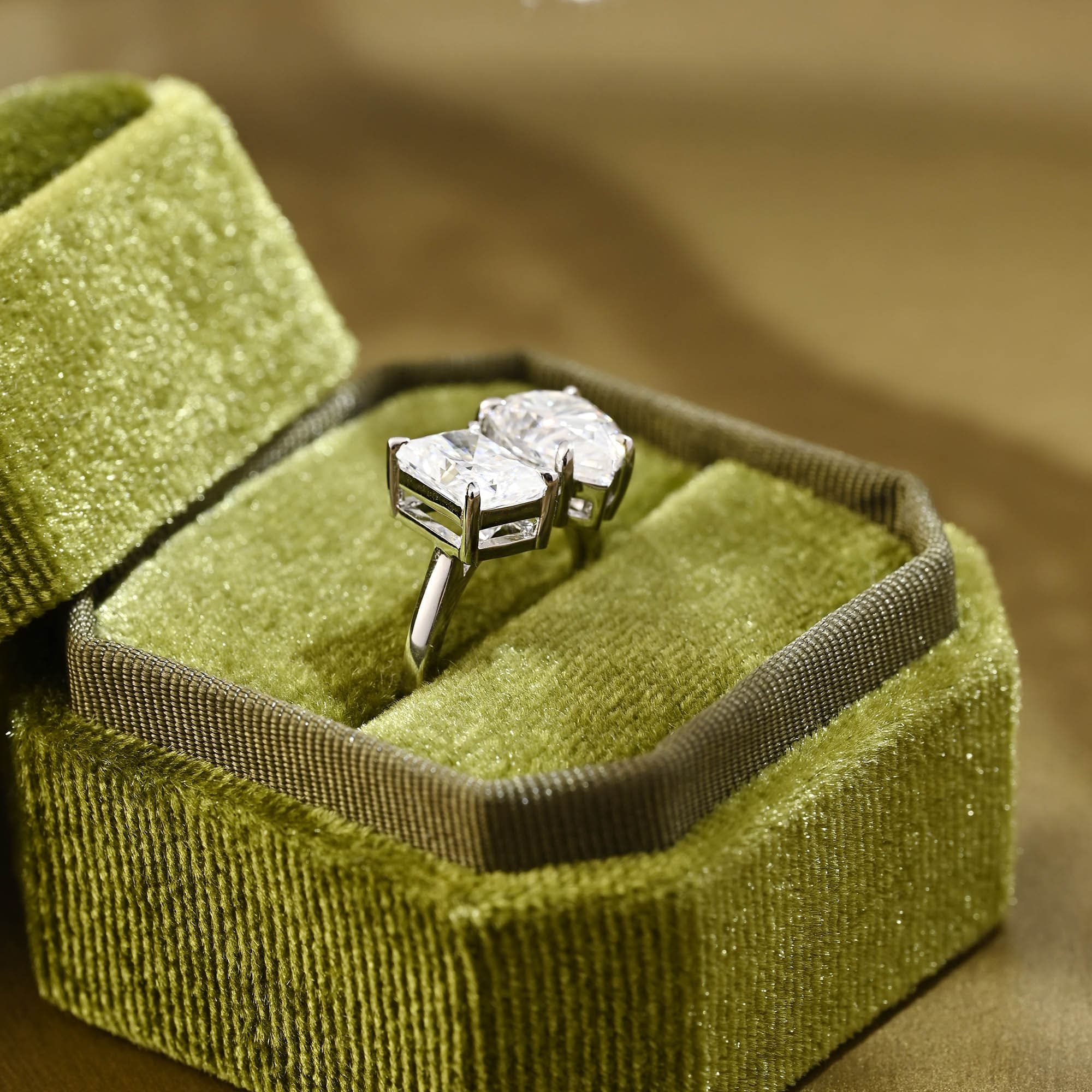2 CT Emerald Pave Moissanite Engagement Ring