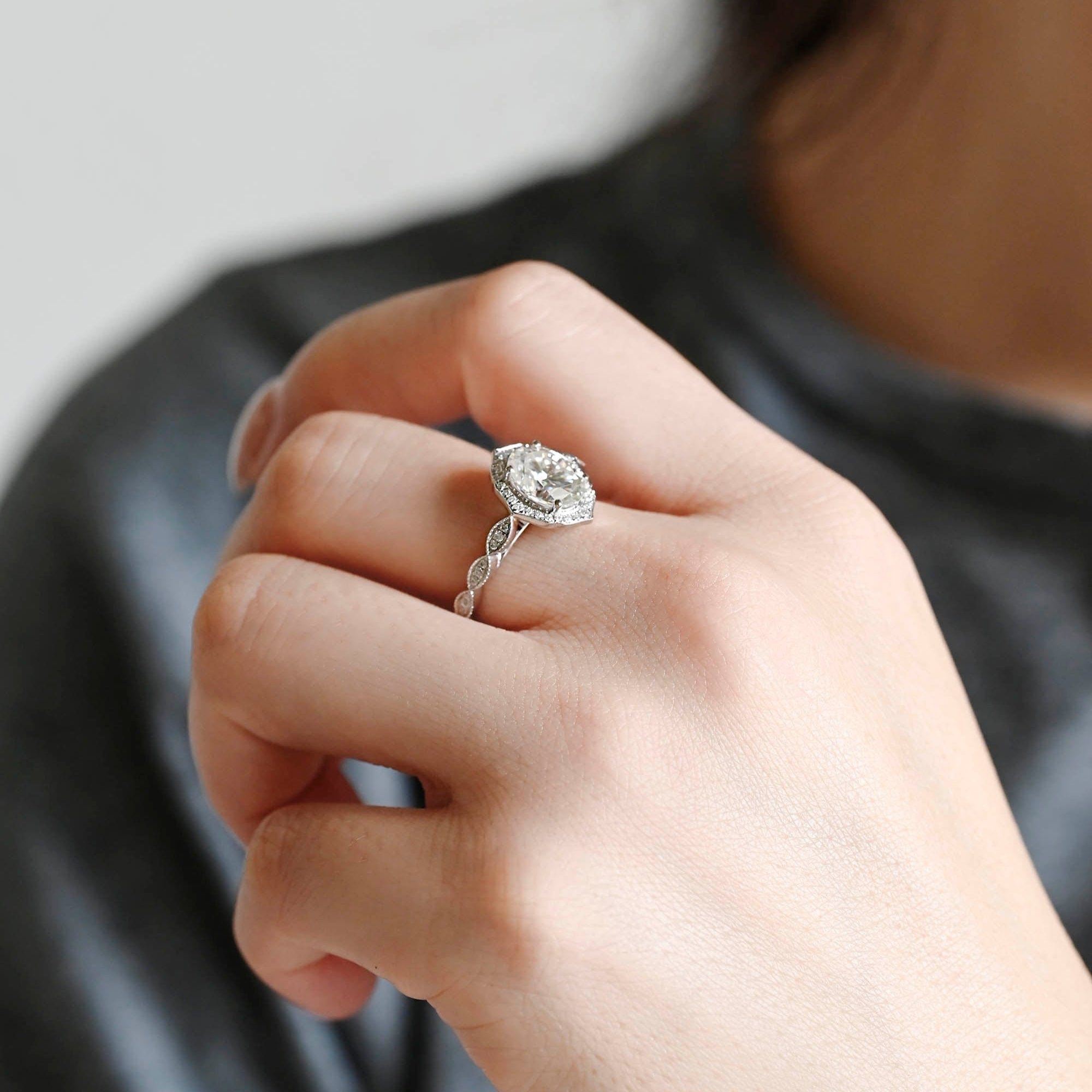 2 CT Emerald Pave Moissanite Engagement Ring