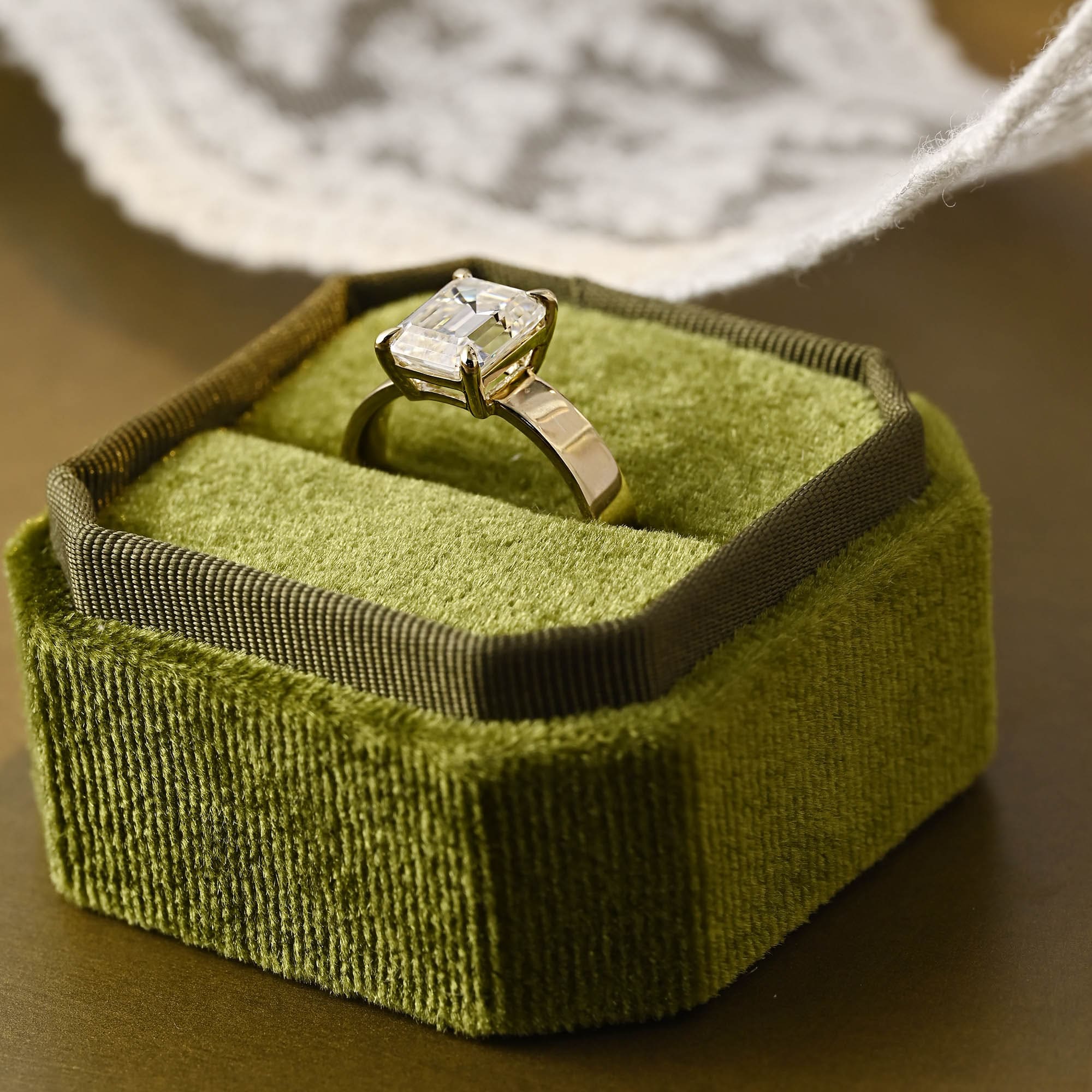2 CT Emerald Pave Moissanite Engagement Ring