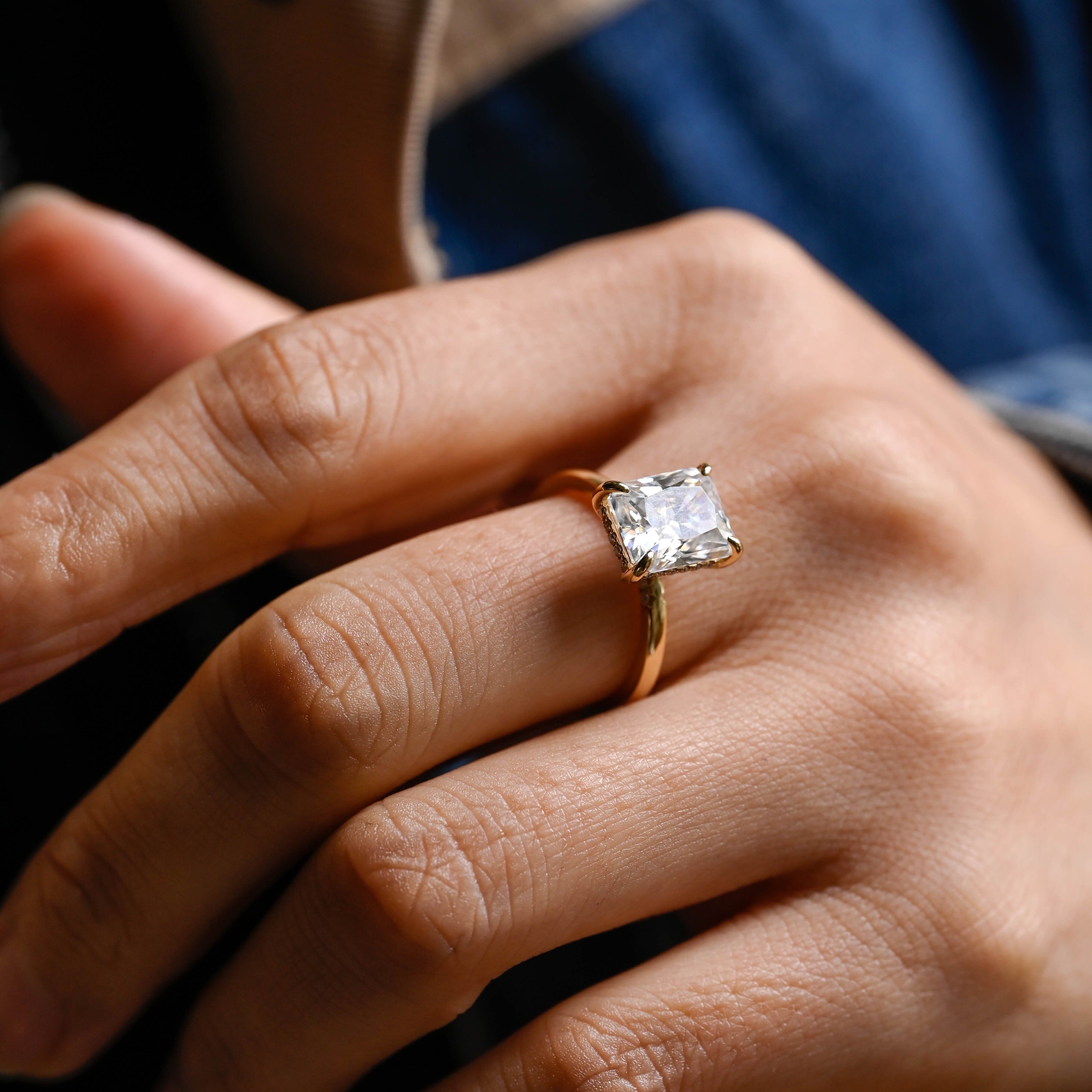 2 CT Emerald Pave Moissanite Engagement Ring