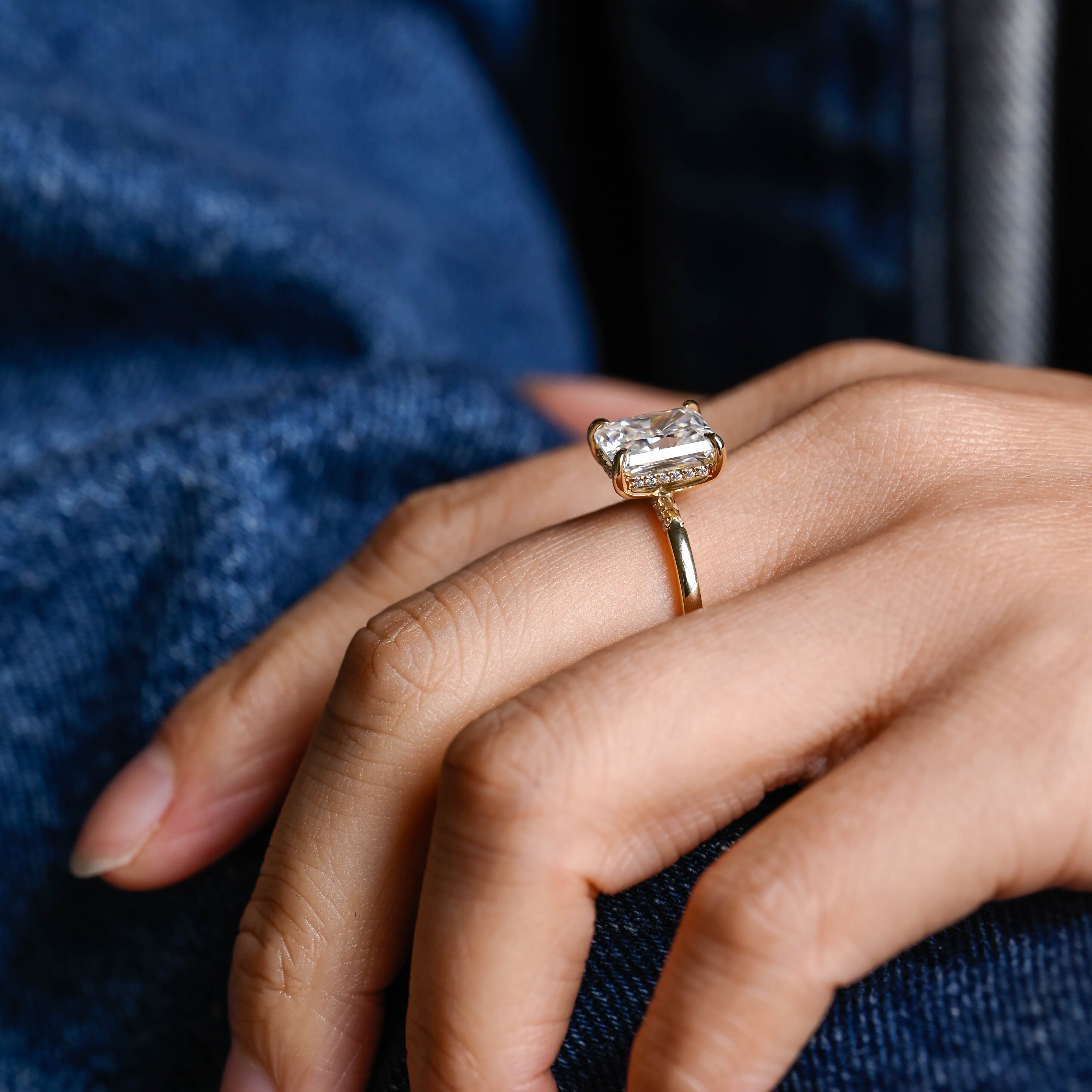 2 CT Emerald Pave Moissanite Engagement Ring