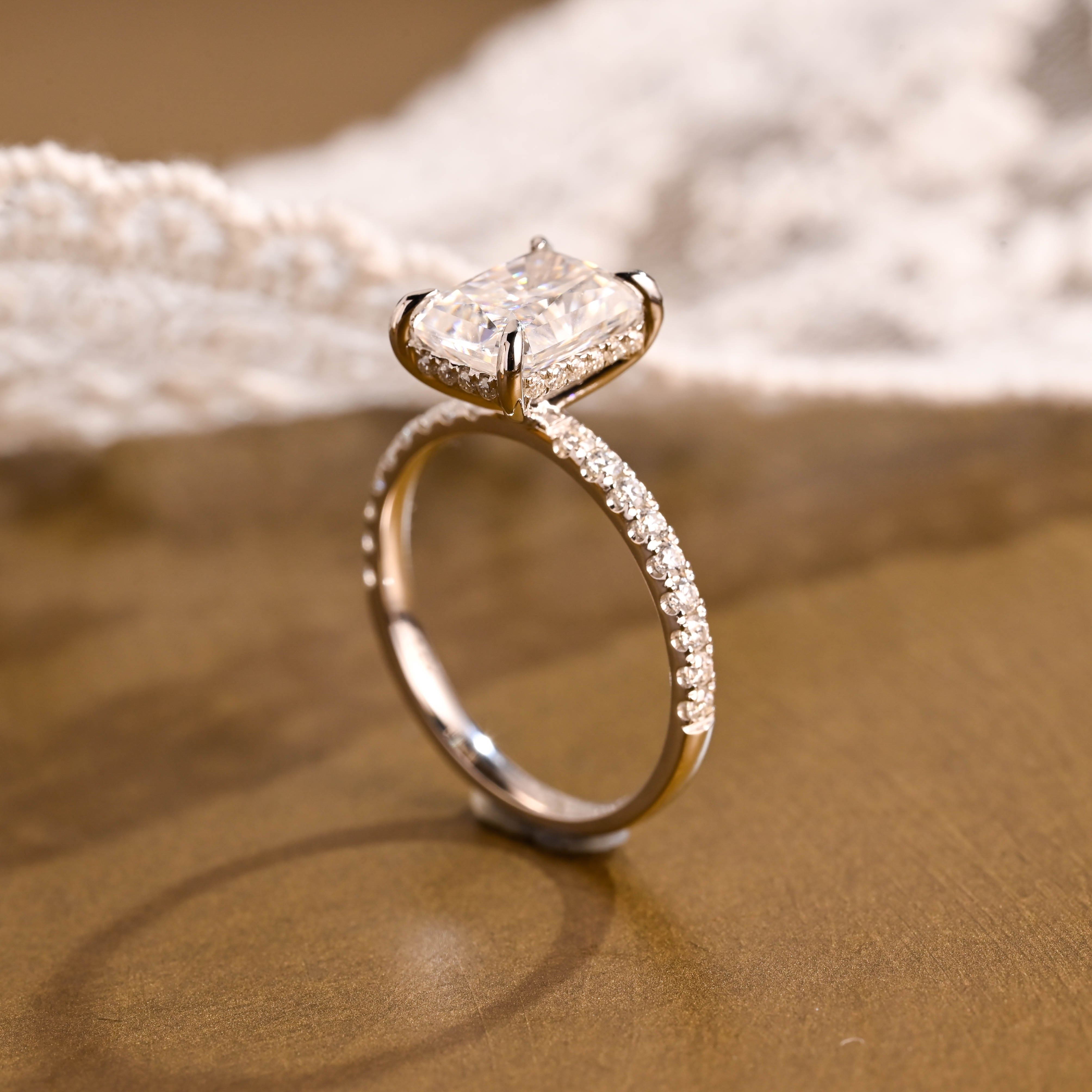 2 CT Emerald Pave Moissanite Engagement Ring