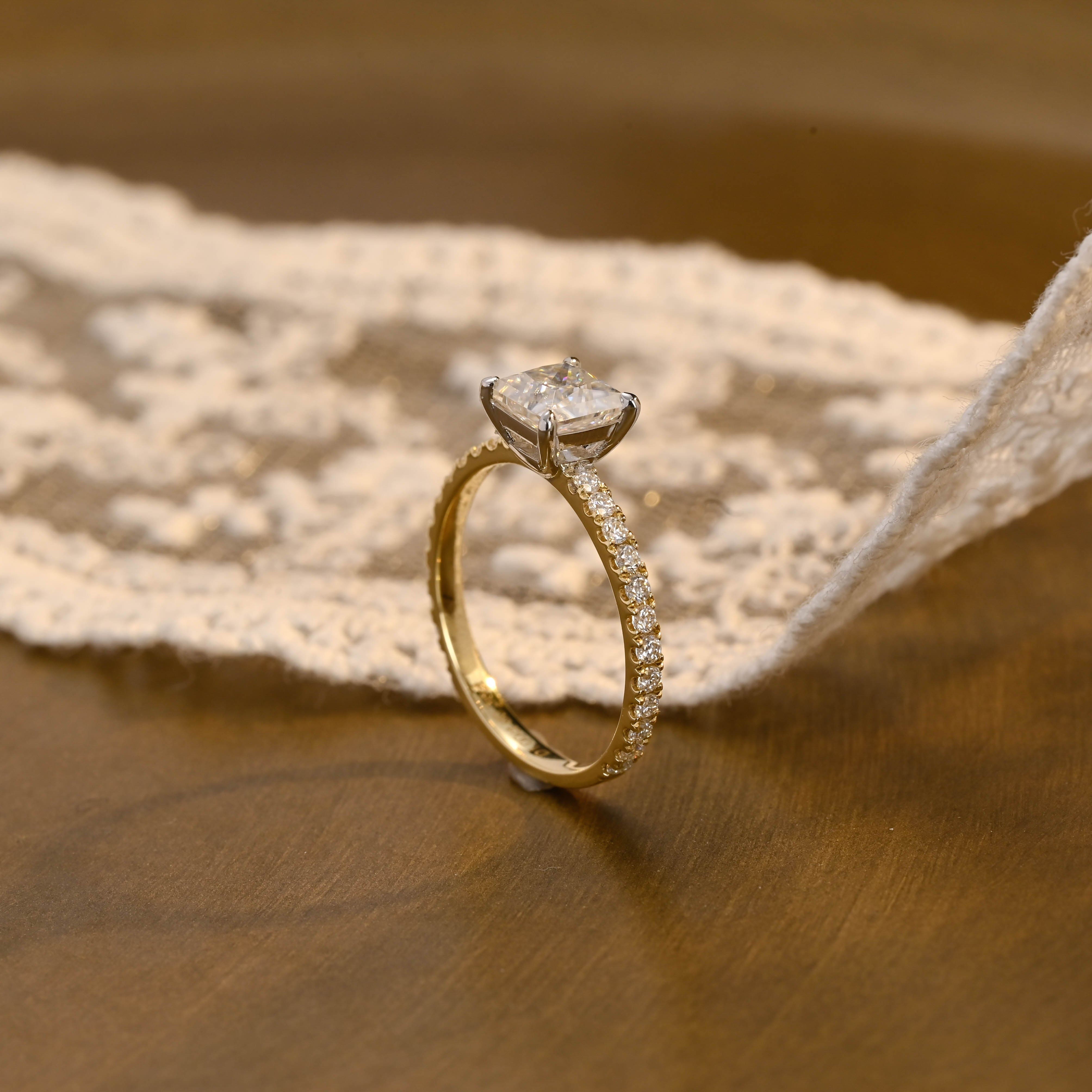2 CT Emerald Pave Moissanite Engagement Ring
