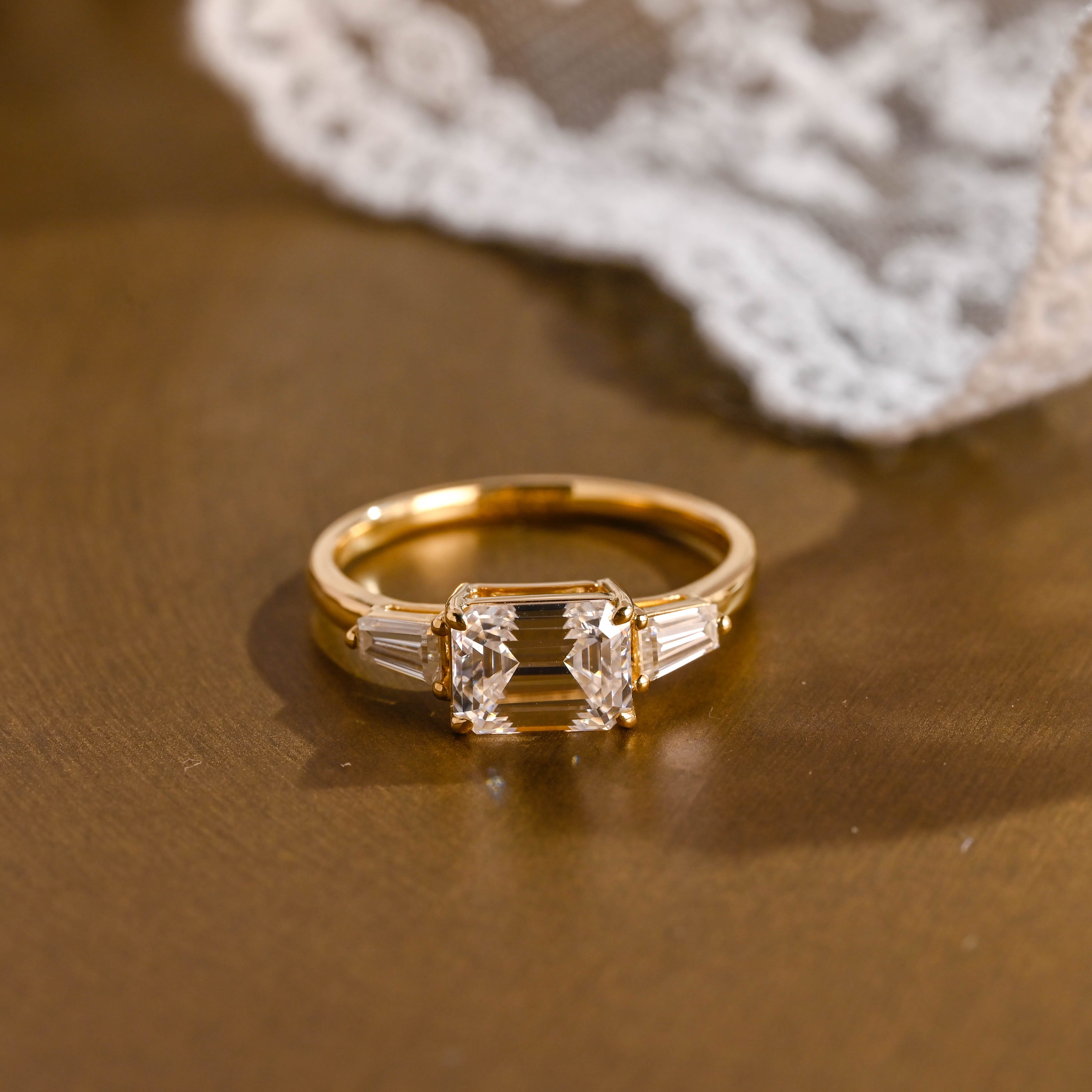 2 CT Emerald Pave Moissanite Engagement Ring