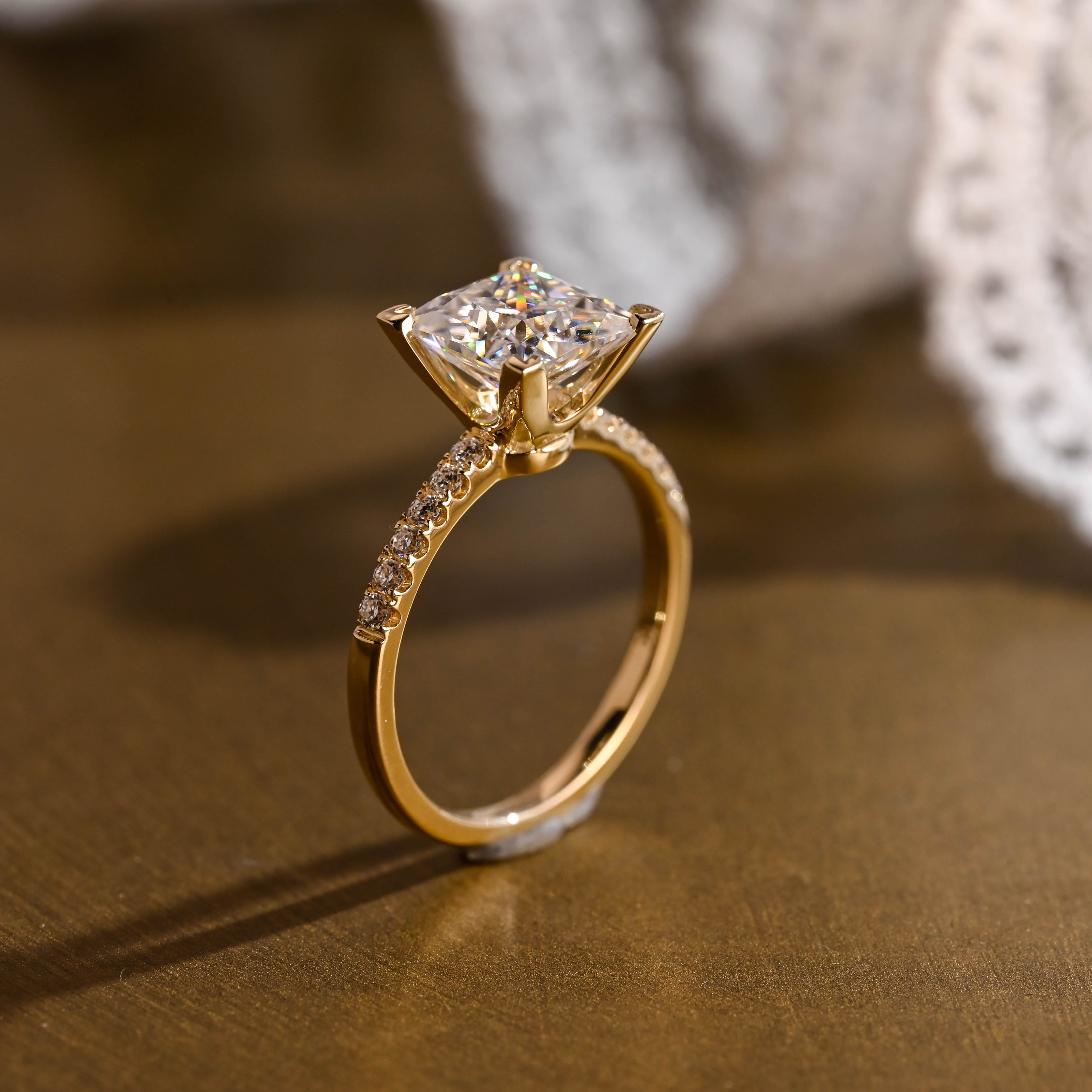 2 CT Emerald Pave Moissanite Engagement Ring