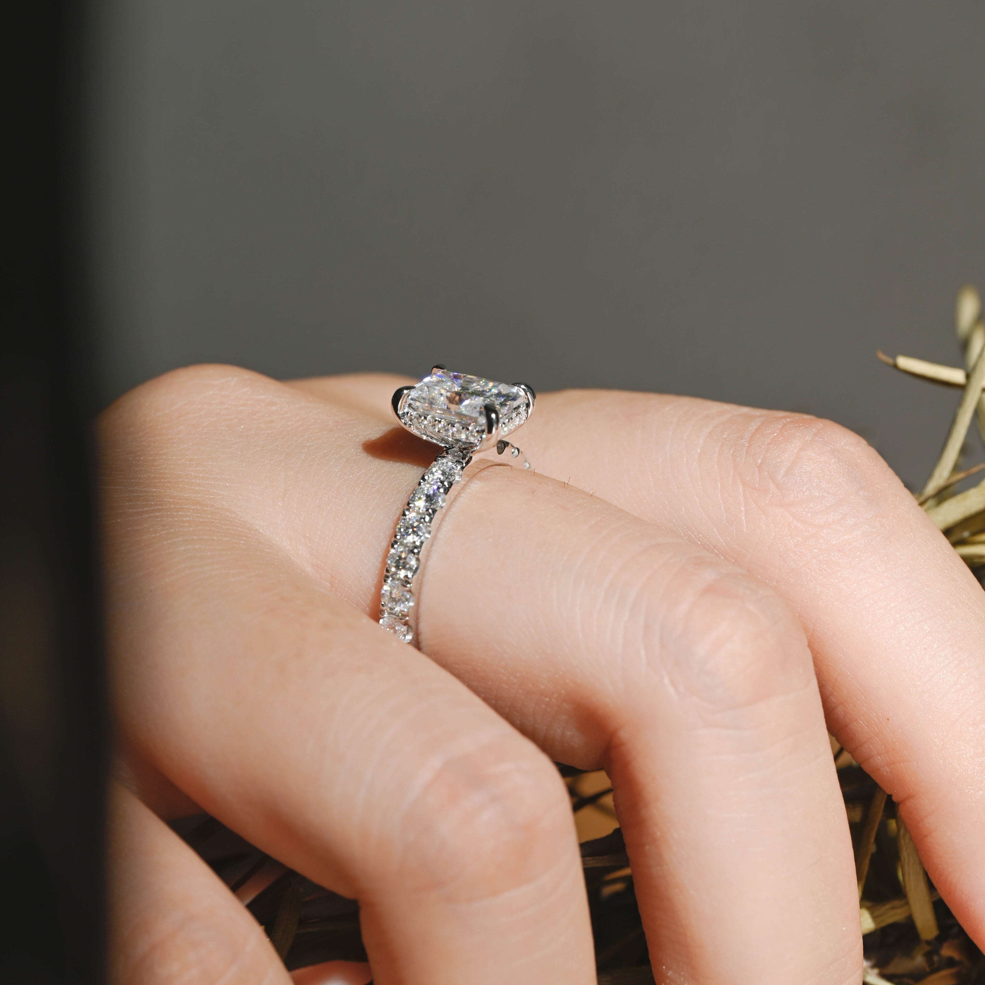 2 CT Emerald Pave Moissanite Engagement Ring