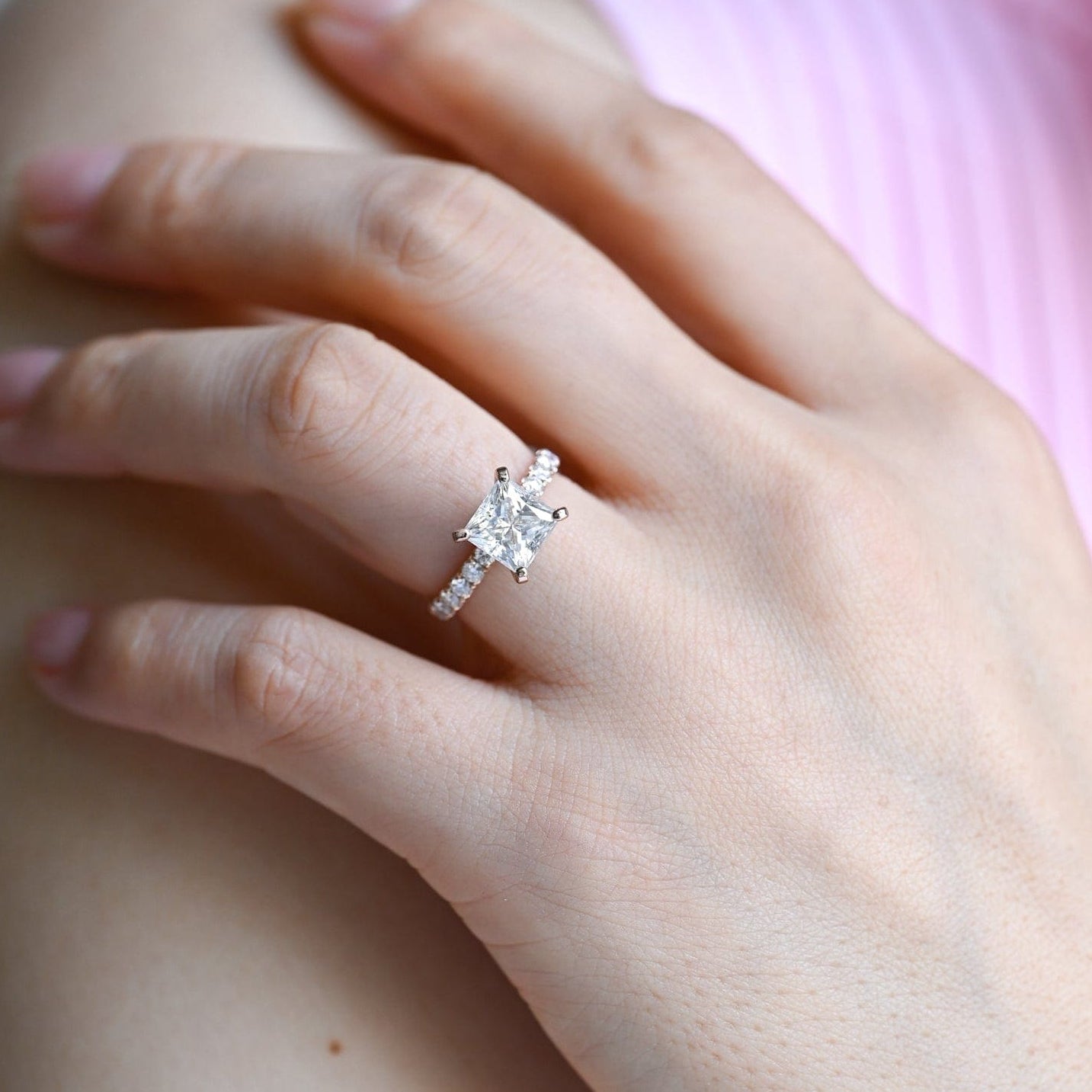 2 CT Emerald Pave Moissanite Engagement Ring