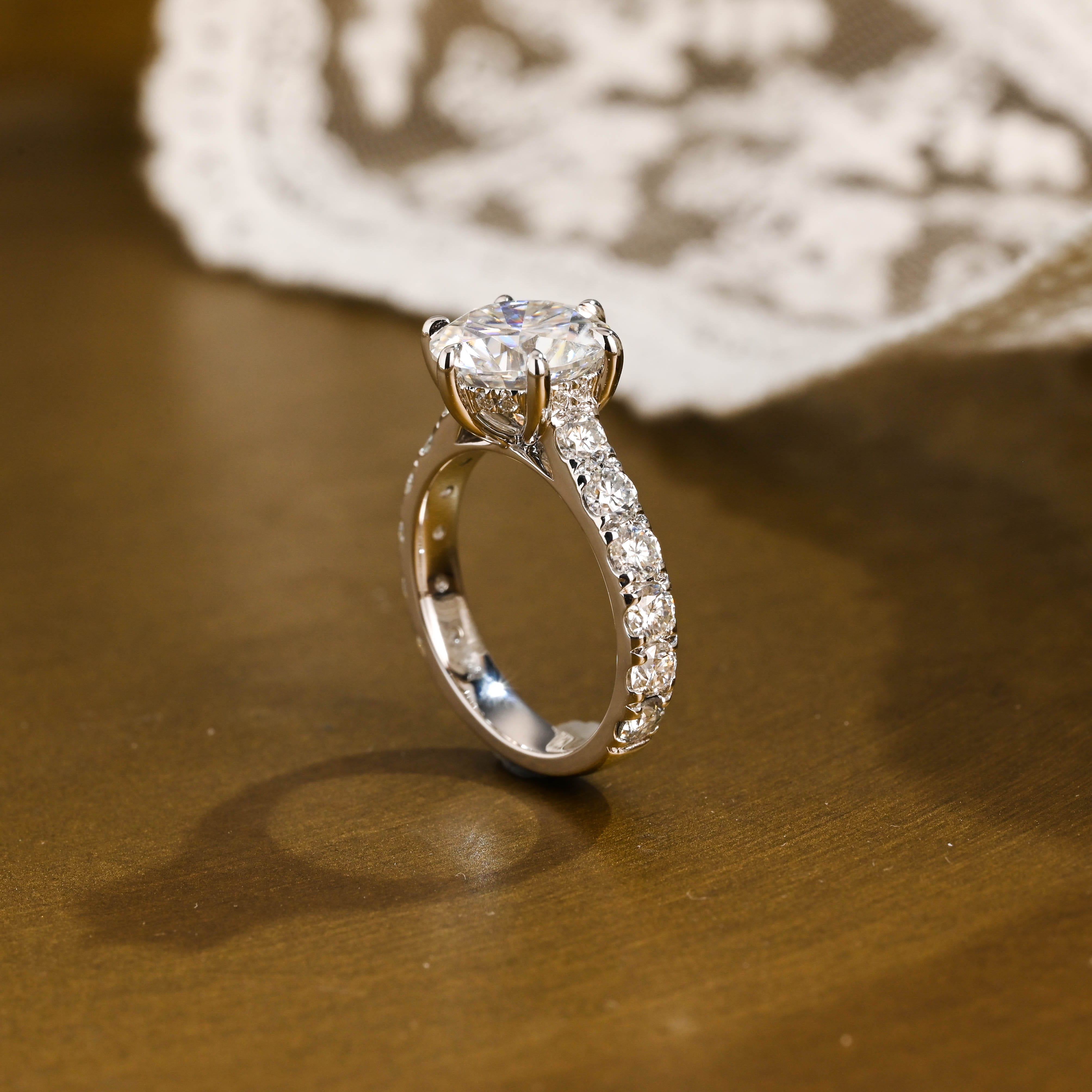 2 CT Emerald Pave Moissanite Engagement Ring