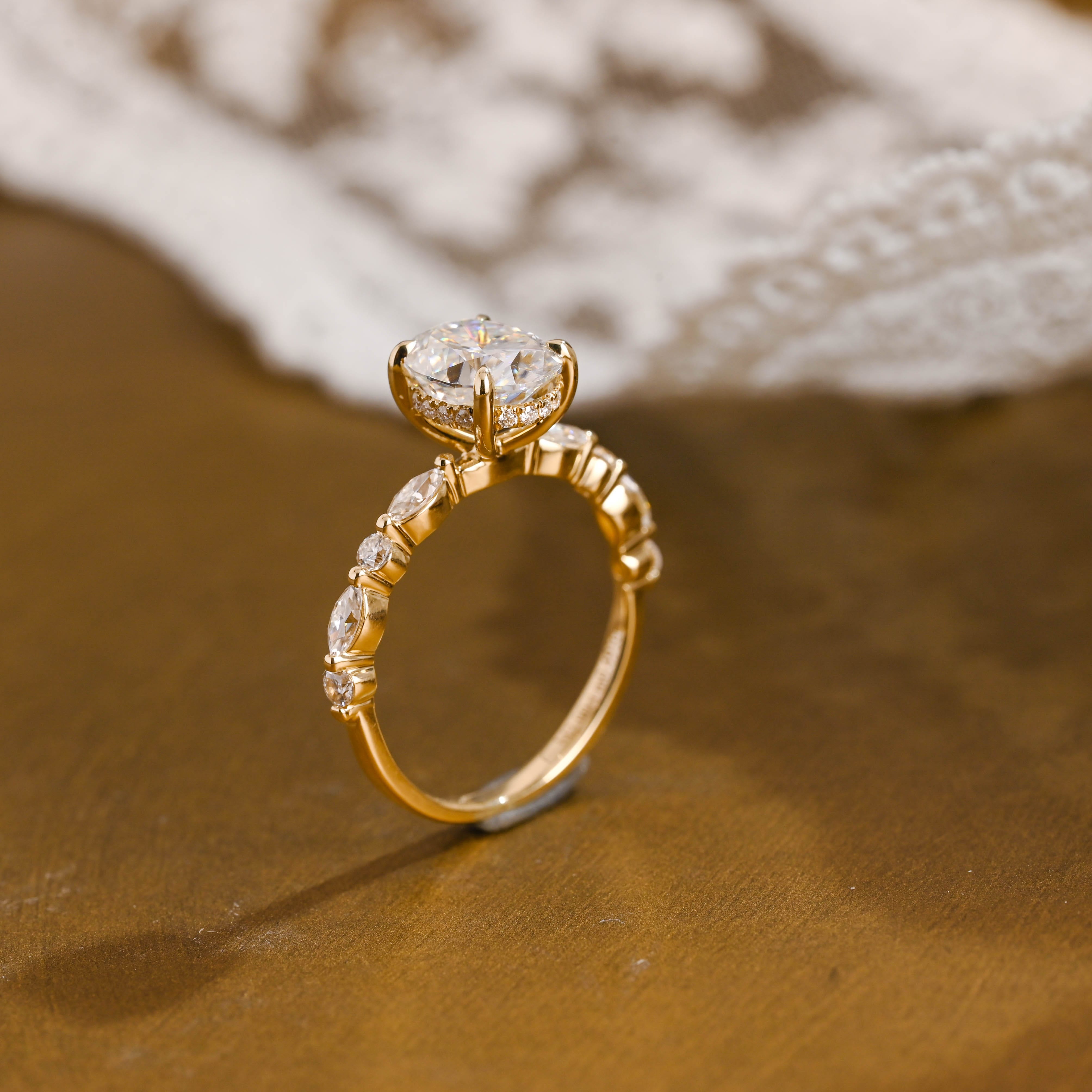 2 CT Emerald Pave Moissanite Engagement Ring