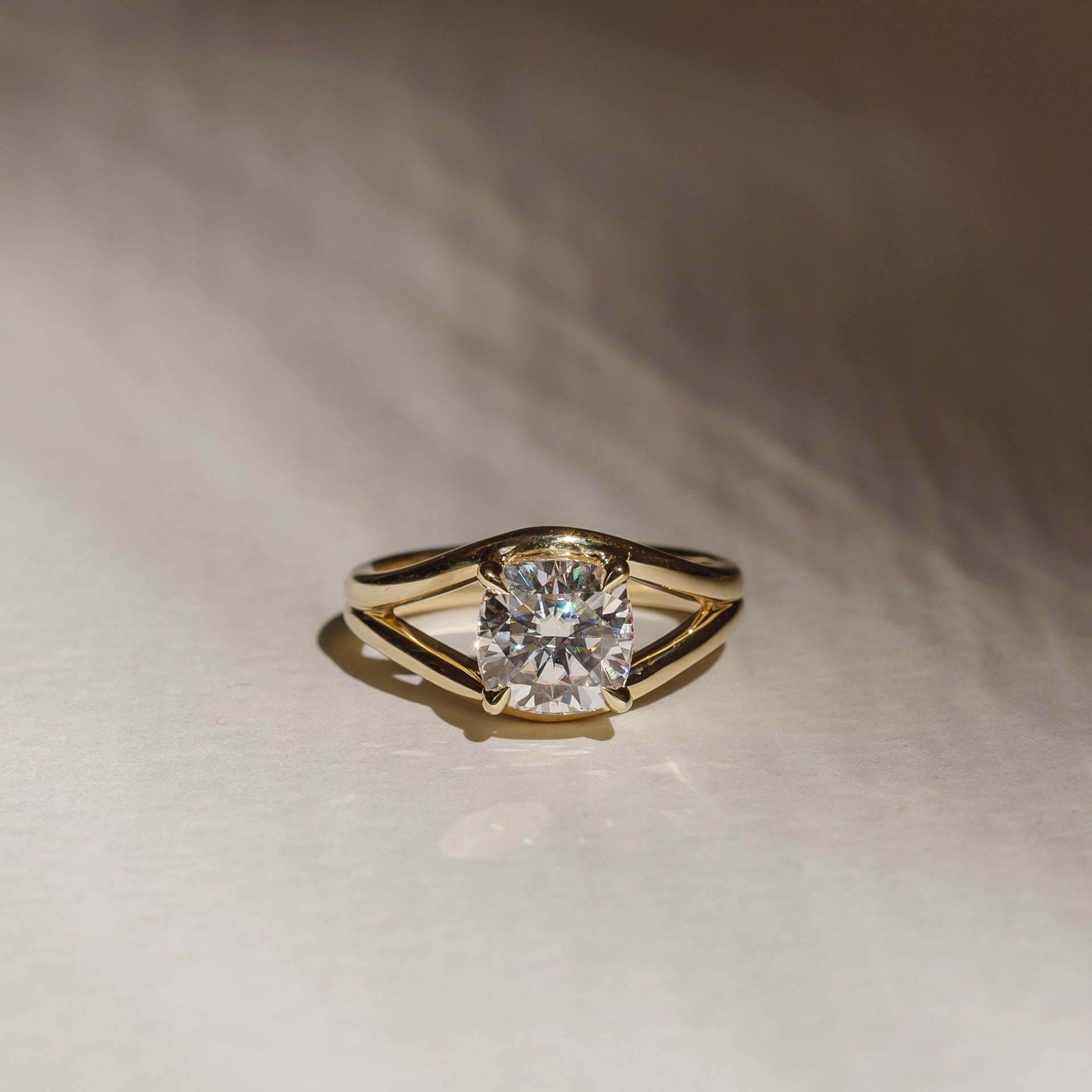 2 CT Cushion Split Shank Lab Grown Diamond Engagement Ring