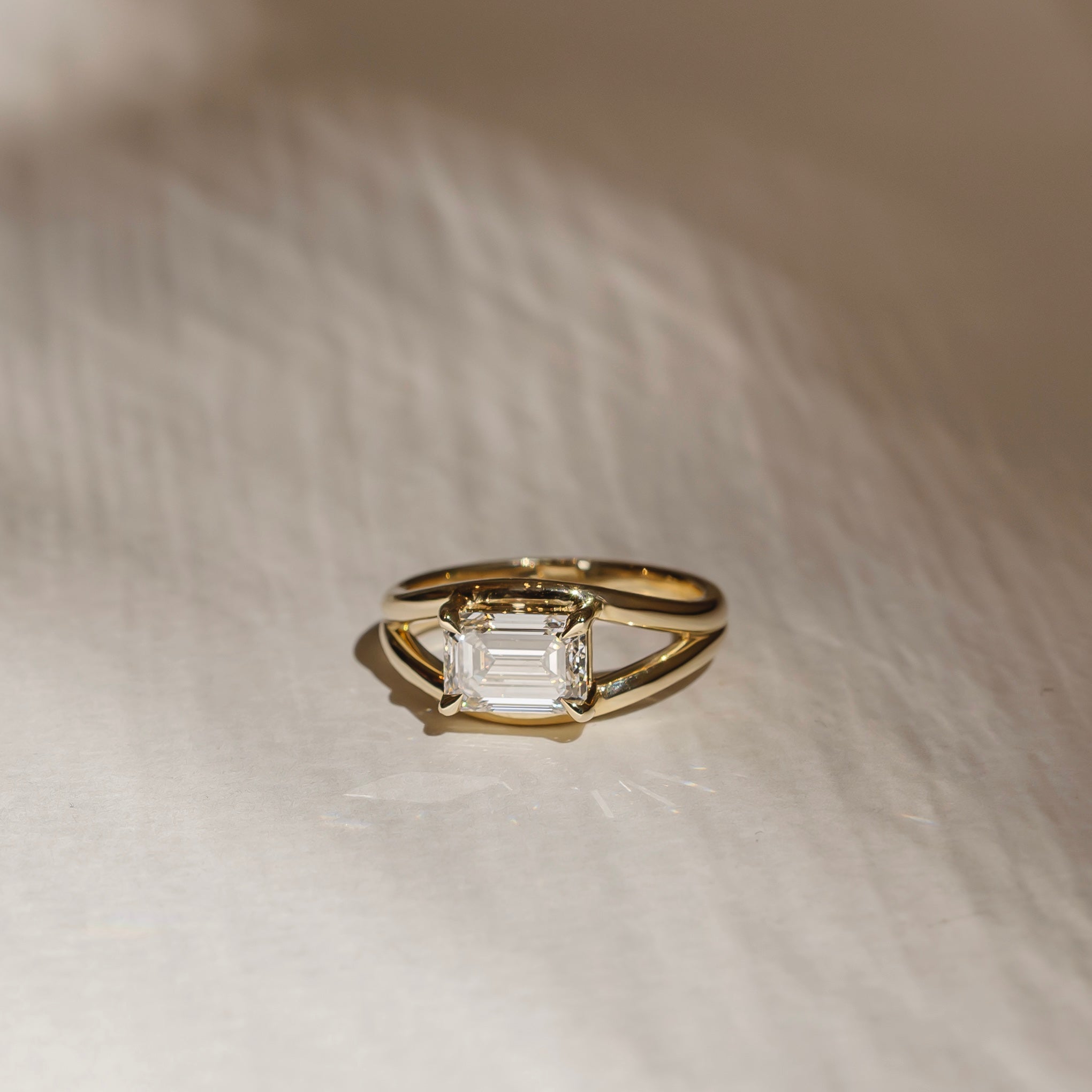 2 CT East West Asscher Split Shank Lab Grown Diamond Engagement Ring