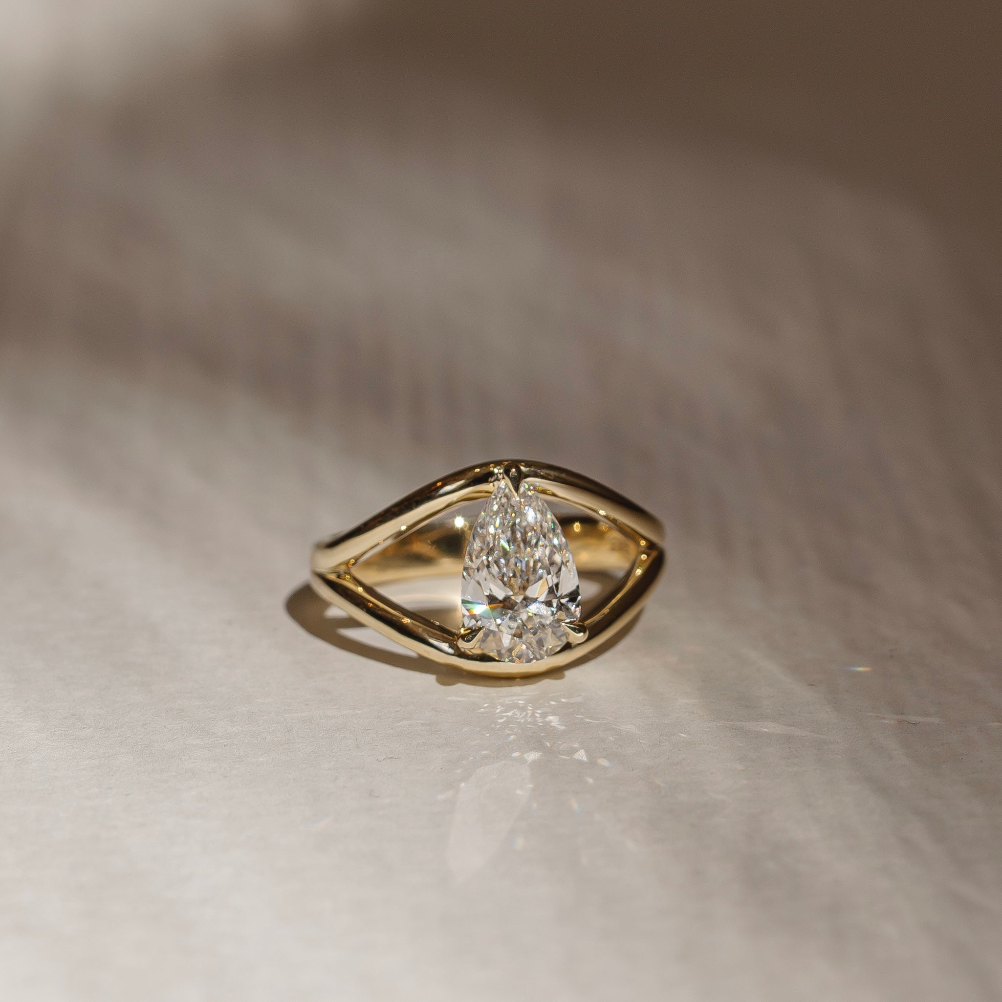 2 CT Pear Split Shank Lab Grown Diamond Engagement Ring