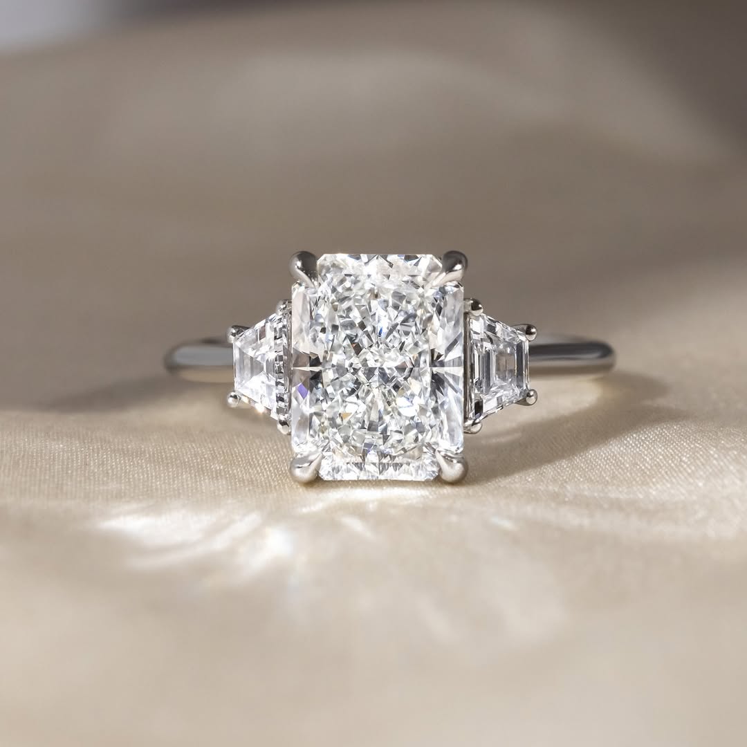 2.5 CT Radiant Lab Grown Diamond Three Stone Style Engagement Ring