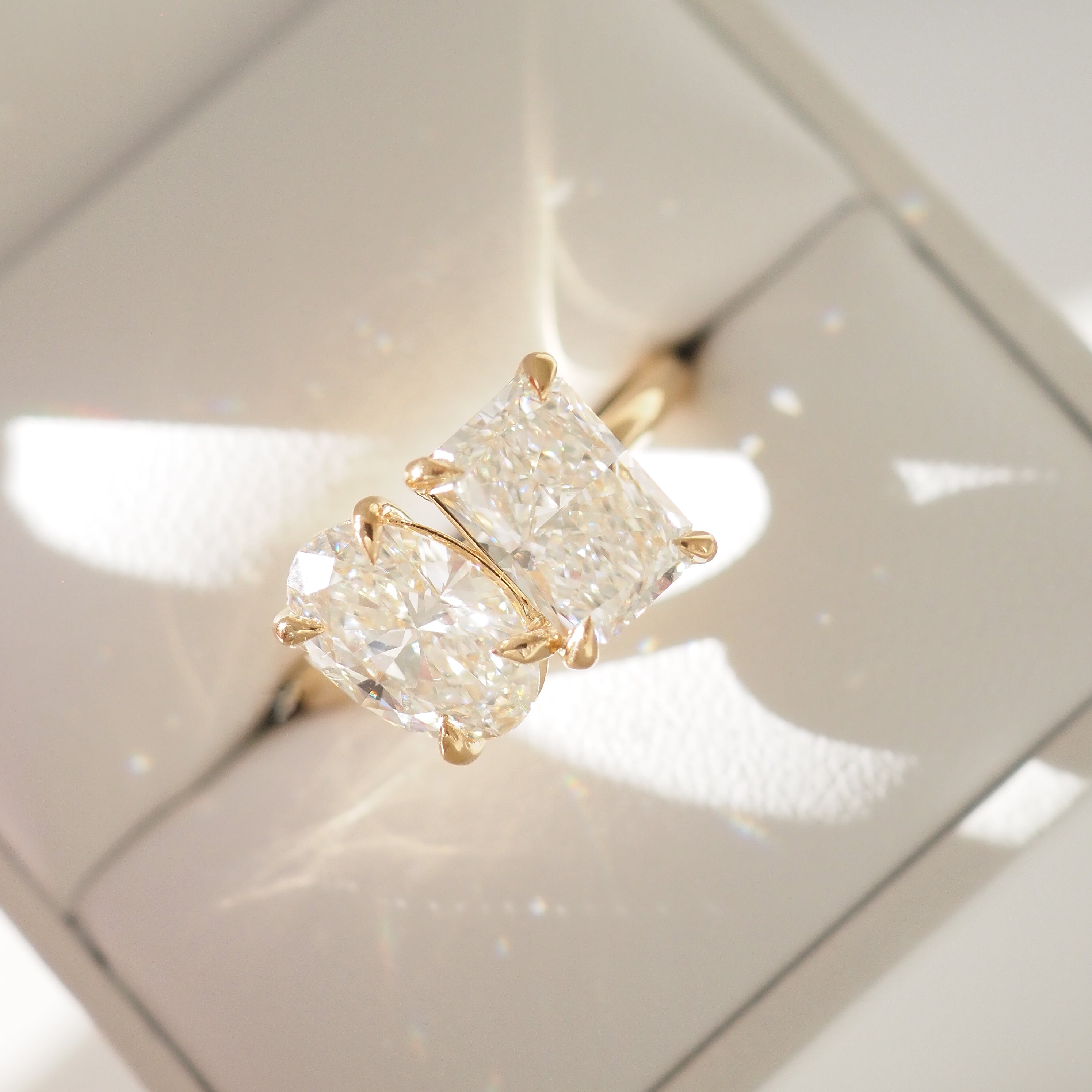 2 TCW Oval & Radiant Toi Et Moi Moissanite Engagement Ring