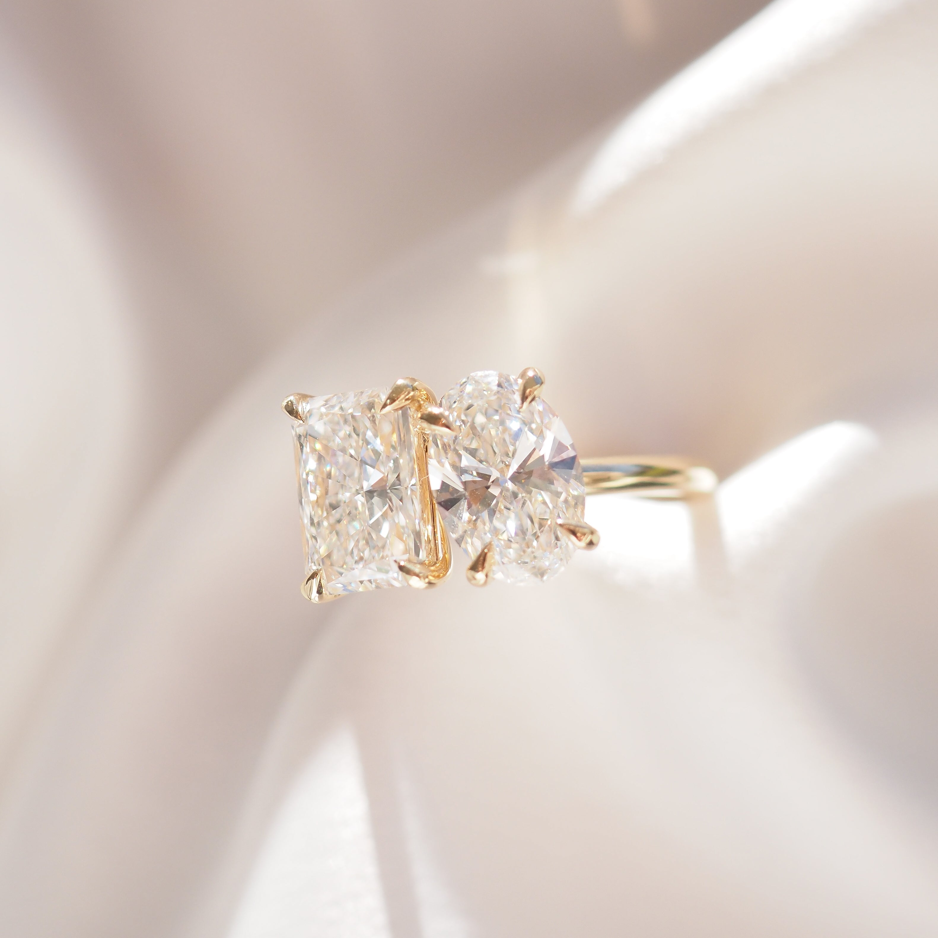 2 TCW Oval & Radiant Toi Et Moi Moissanite Engagement Ring
