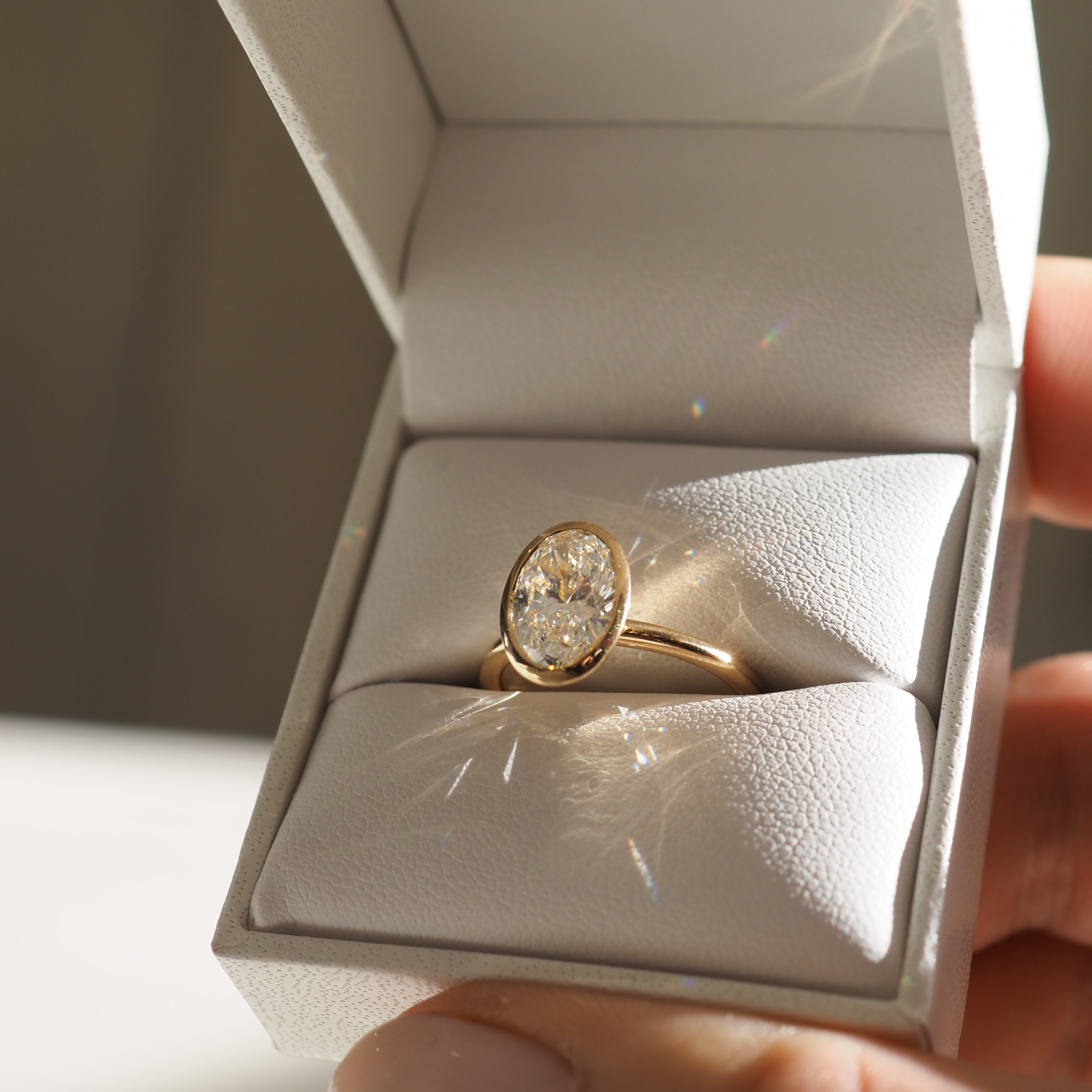 1.5 CT Oval Bezel Moissanite Engagement Ring