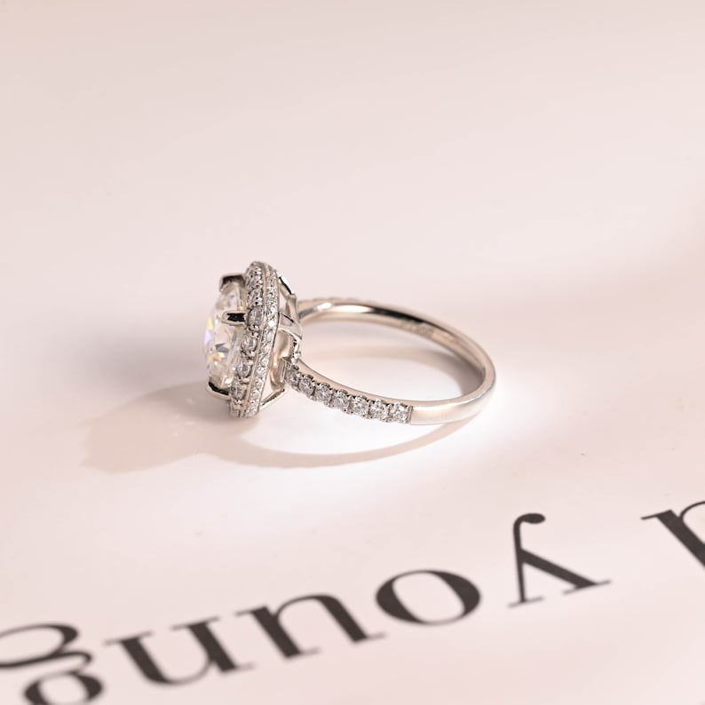 Stunning 1.0 - 2.0 CT Cushion Moissanite Engagement Ring With Pave & Halo Design 3