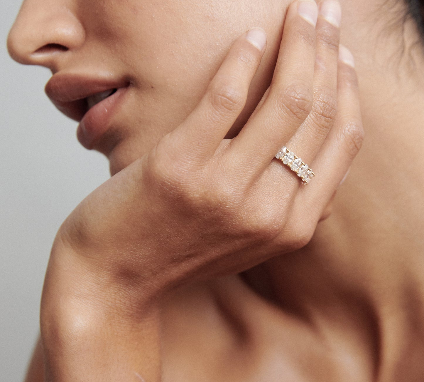 Stunning 1.60 TCW Oval Moissanite Stones Half Eternity Wedding Bands