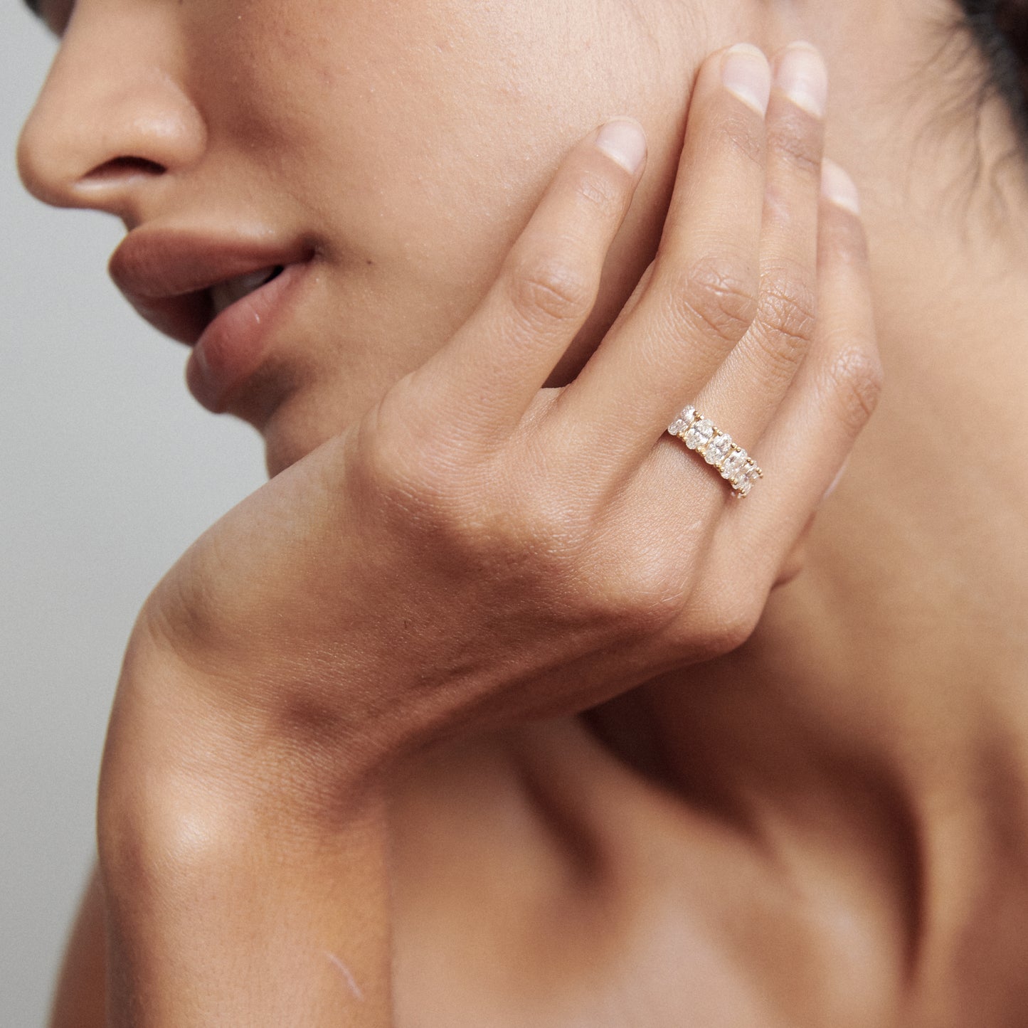 Stunning 1.60 TCW Oval Moissanite Stones Half Eternity Wedding Bands