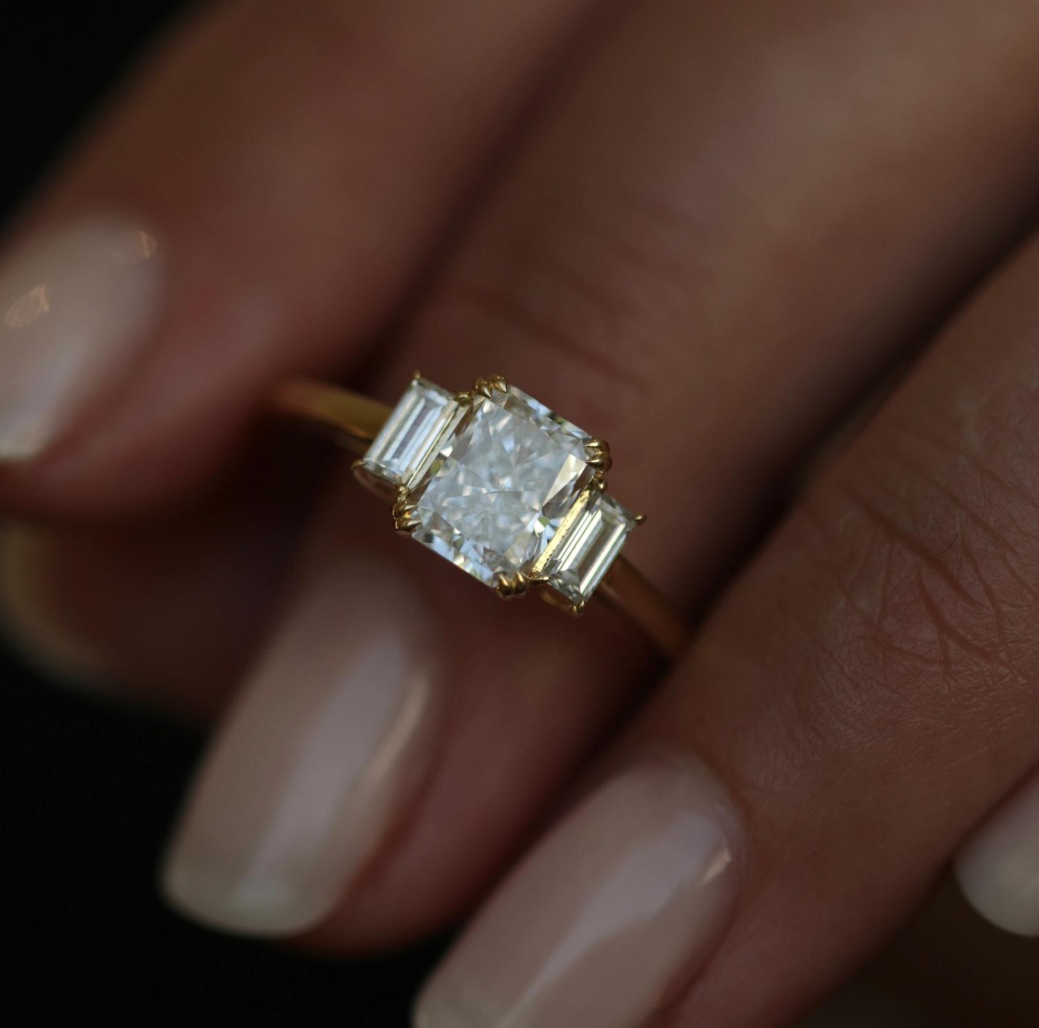 1.18 CT Radiant Three Stones Lab Grown Diamond Engagement Ring