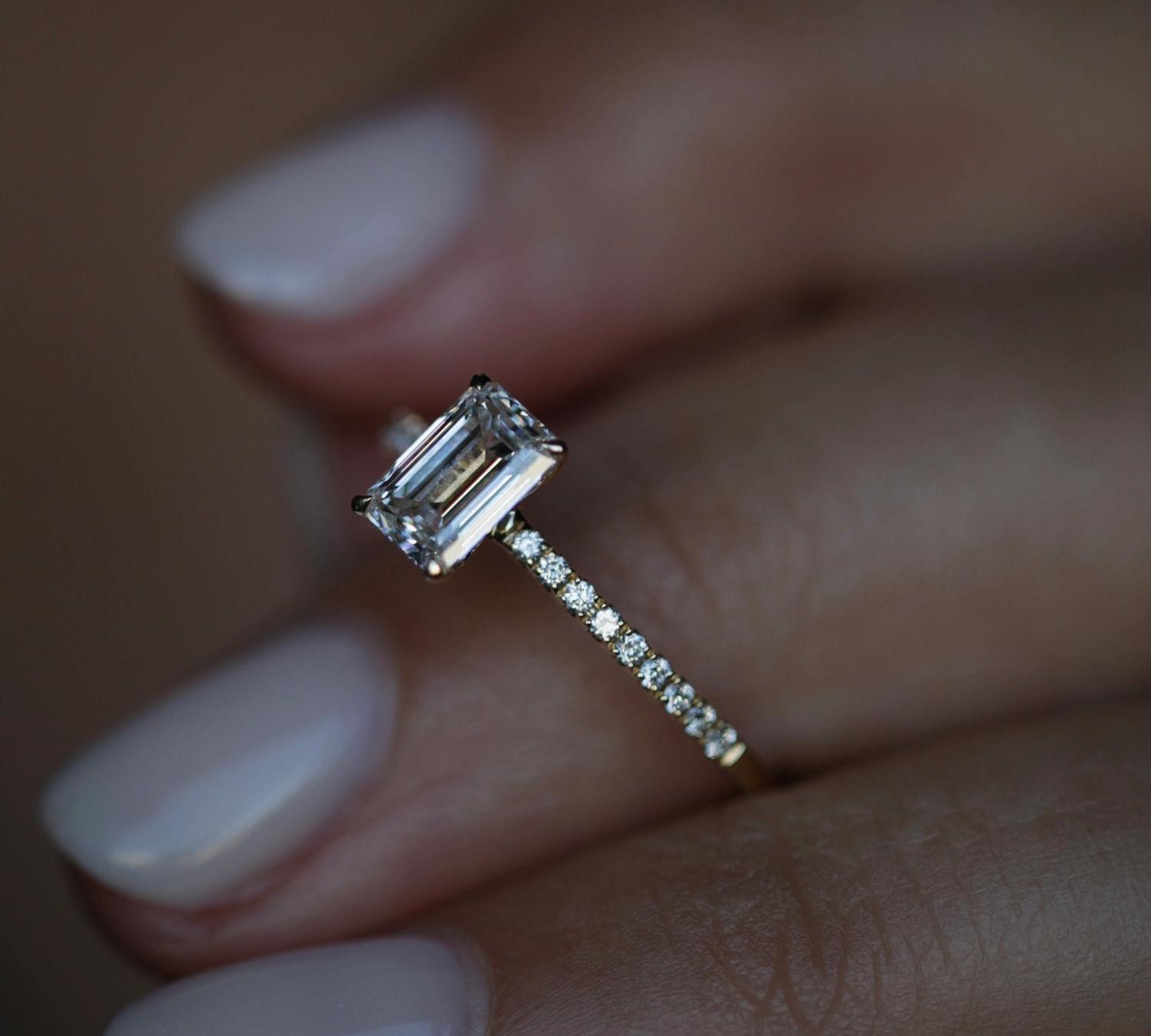 Emerald Cut Pave Lab Grown Diamond Engagement Ring