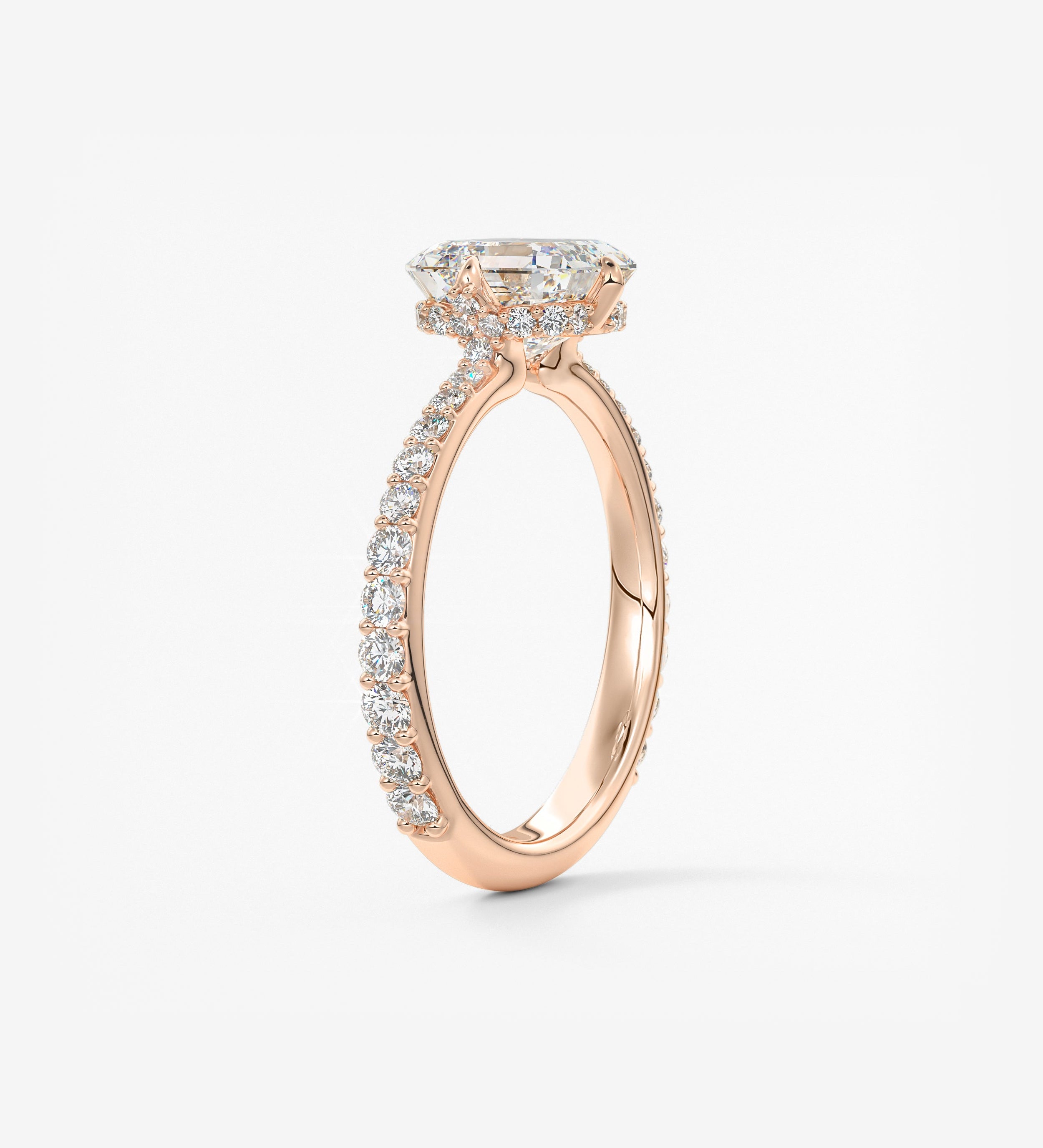 Asscher Hidden Halo Pave Lab Grown Diamond Engagement Ring