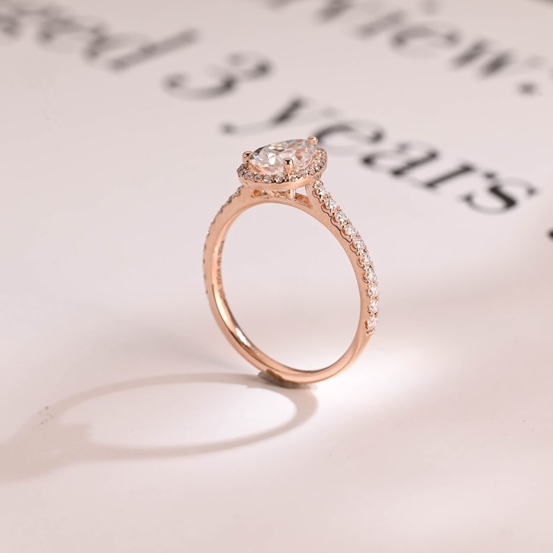 Stunning 1.0 - 2.0 CT Pear Moissanite Engagement Ring with Pave & Halo Design 5