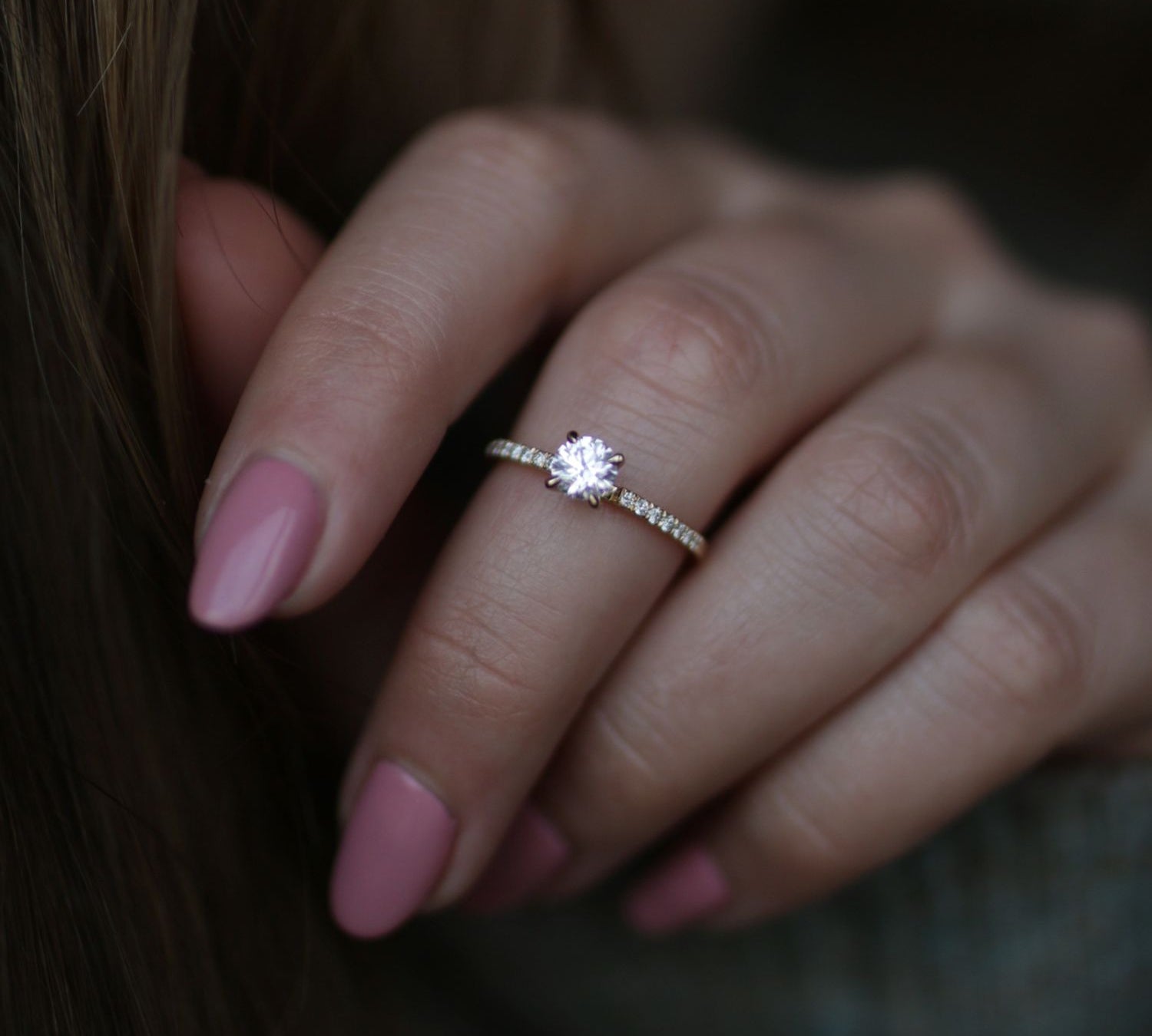 Round Cut Pave Lab Grown Diamond Engagement Ring