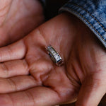 Delicate Moissanite Band with 0.20 TCW Emerald Cut Stones in Solid Gold 5