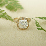 Stunning 1.0 - 2.0 CT Cushion Moissanite Engagement Ring With Pave & Halo Design 1