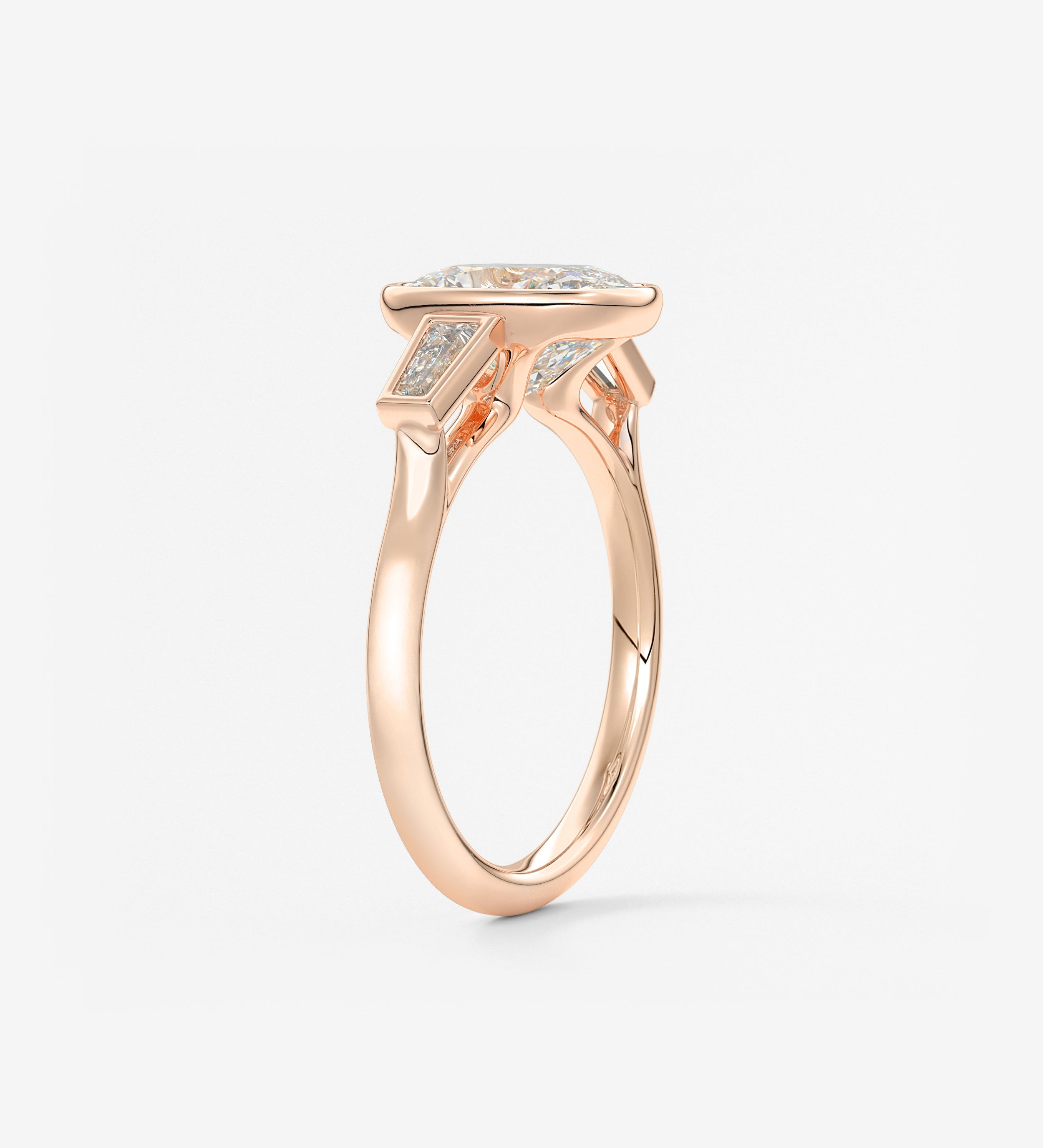 Elongated Cushion Three Stone Bezel Lab Grown Diamond Engagement Ring