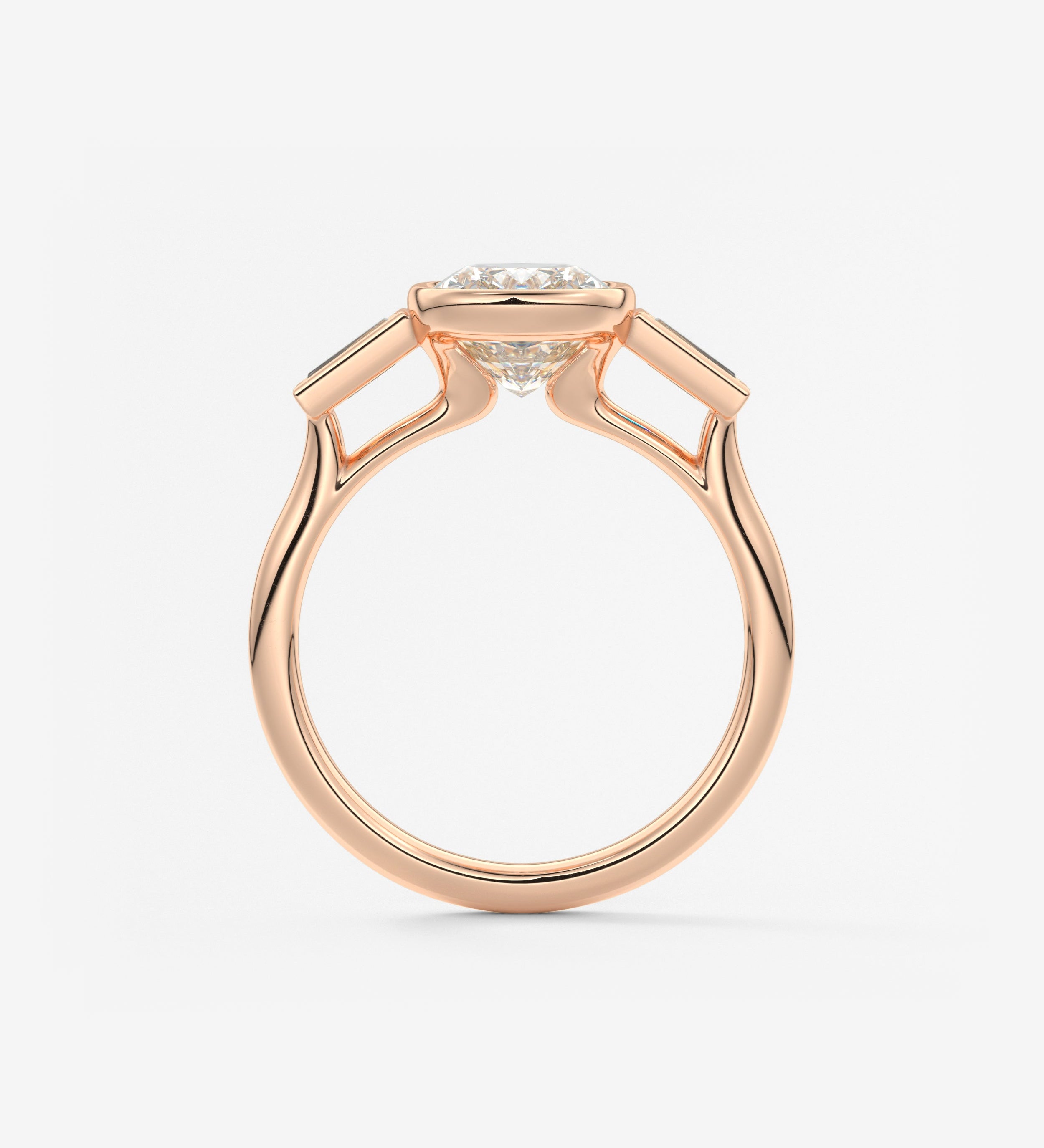 Elongated Cushion Three Stone Bezel Lab Grown Diamond Engagement Ring